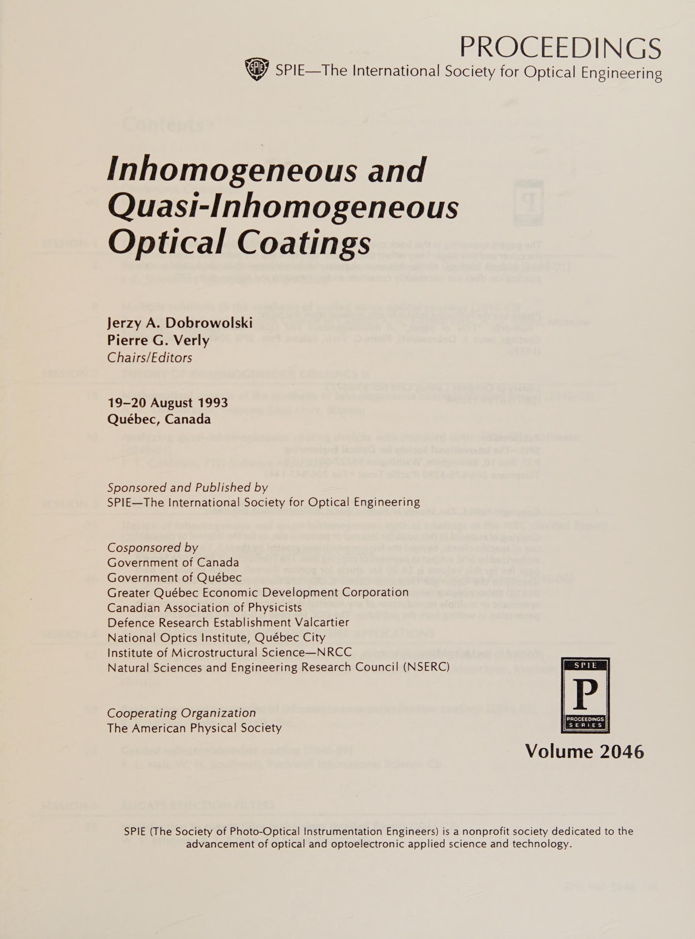 Inhomogeneous and Quasi-Inhomogeneous Optical Coatings