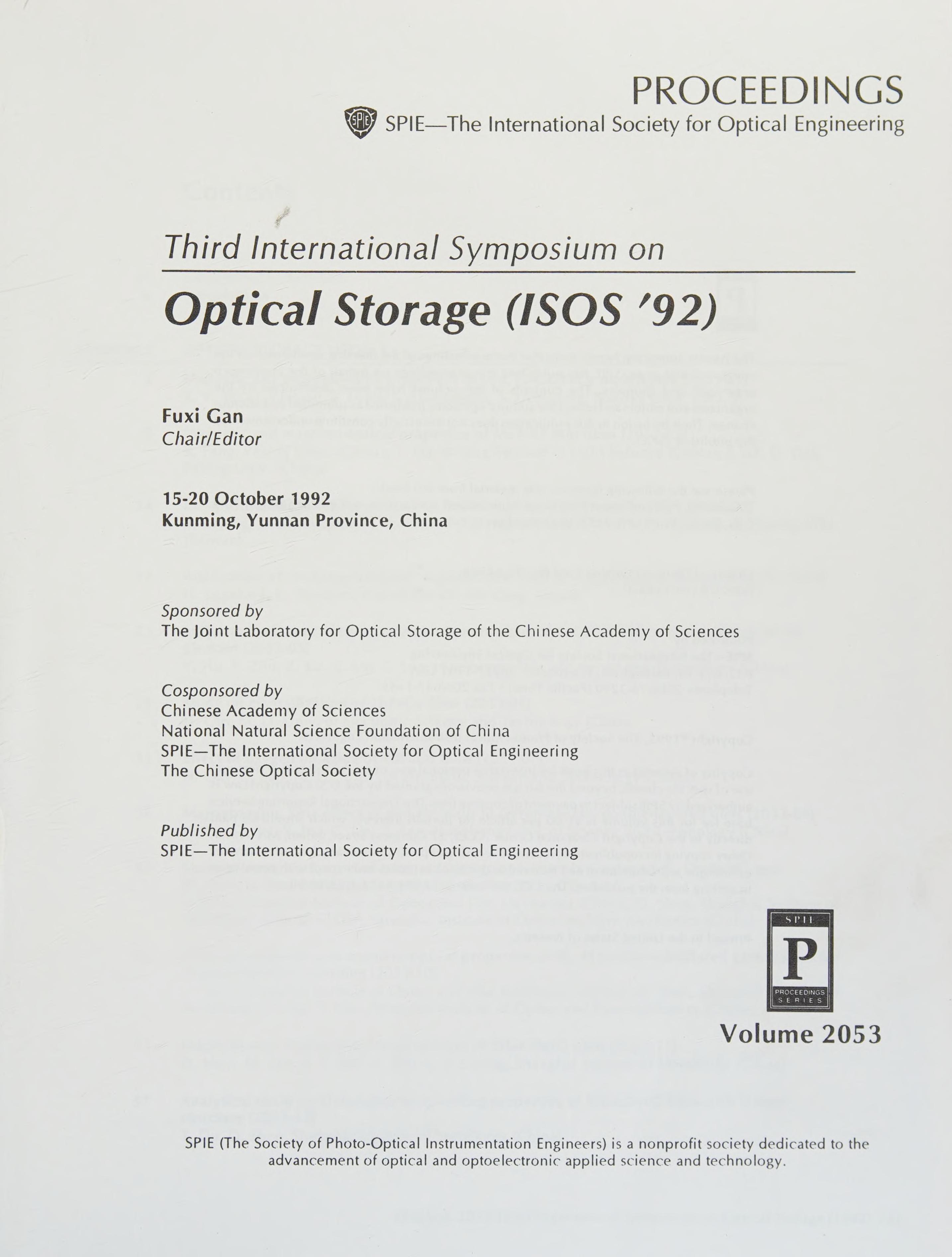 Third International Symposium on Optical Storage (Isos '92)