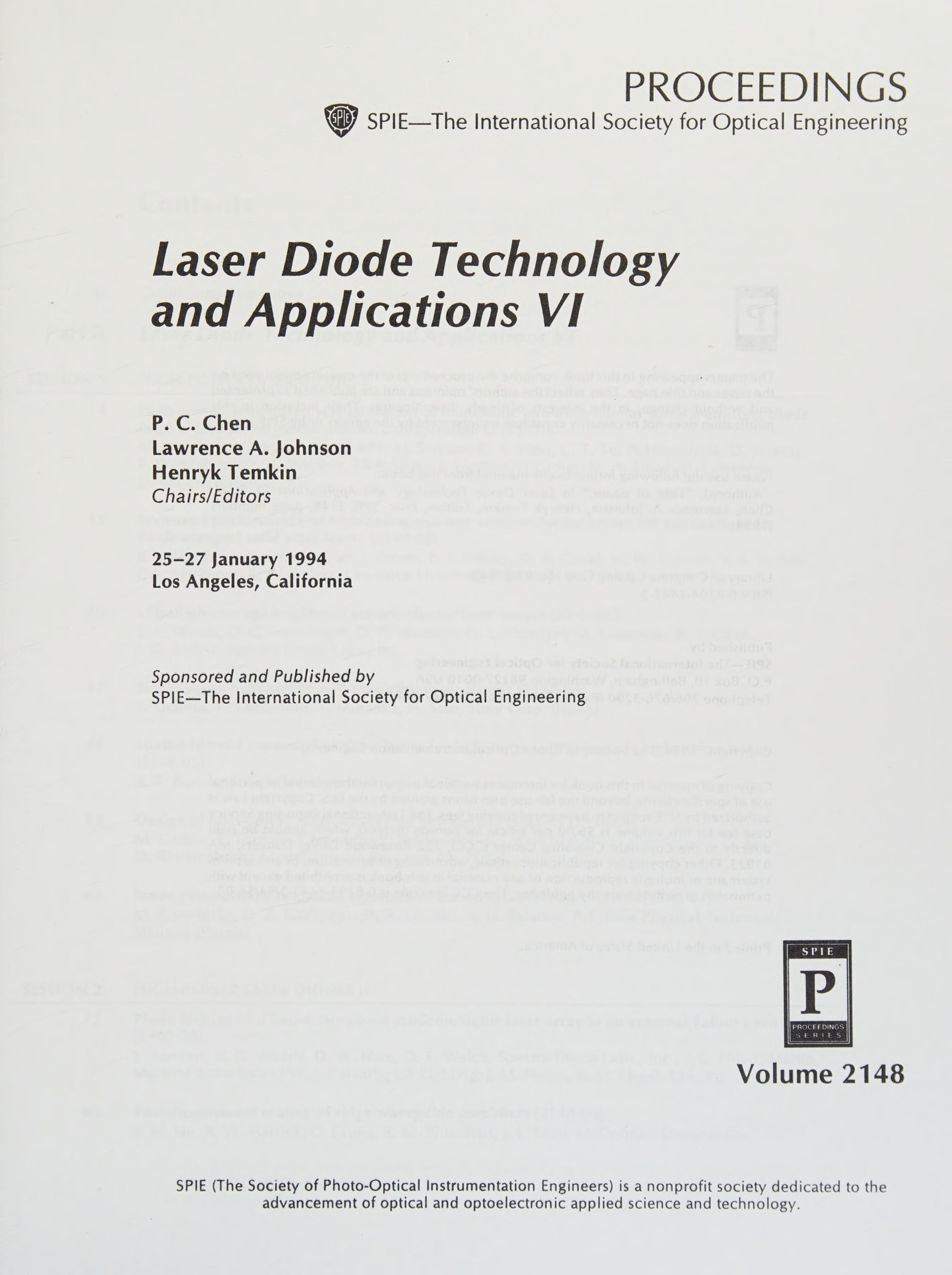 Laser Diode Technology And Applications Vi/V 2148