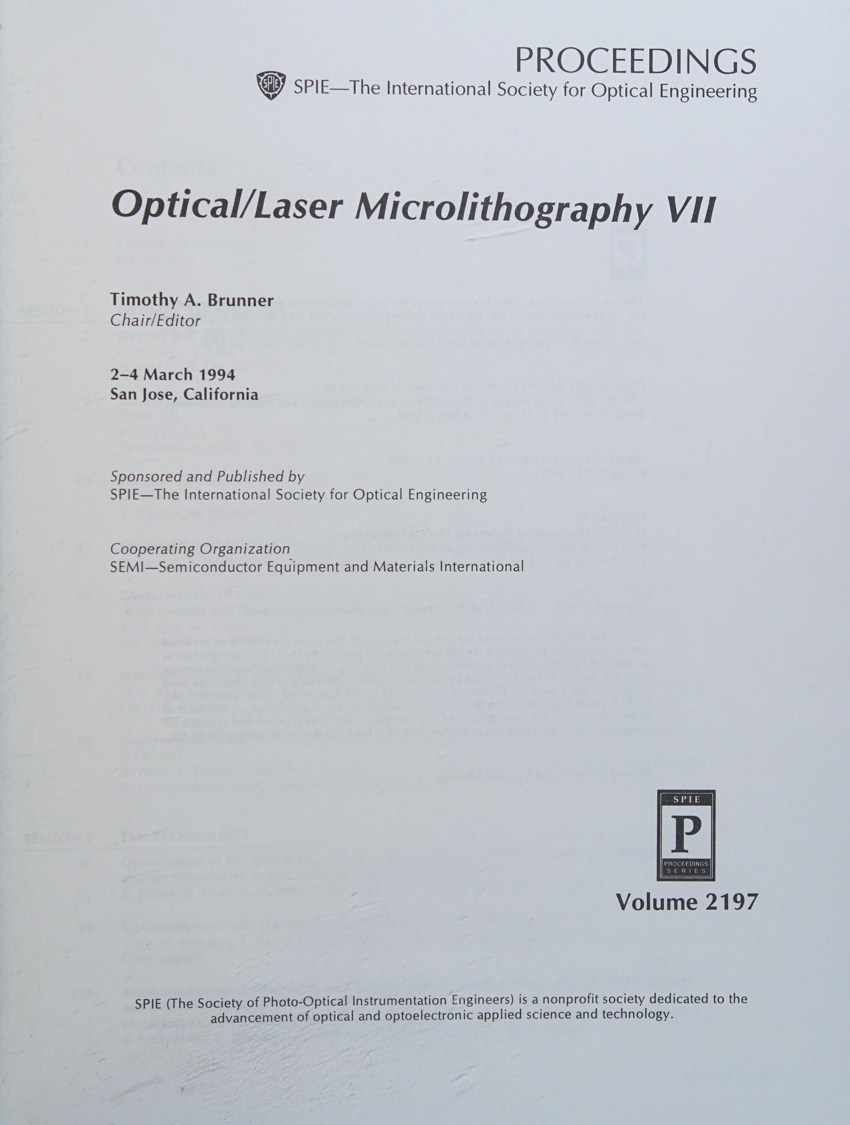 Optical Laser Microlithography Vii/V2197