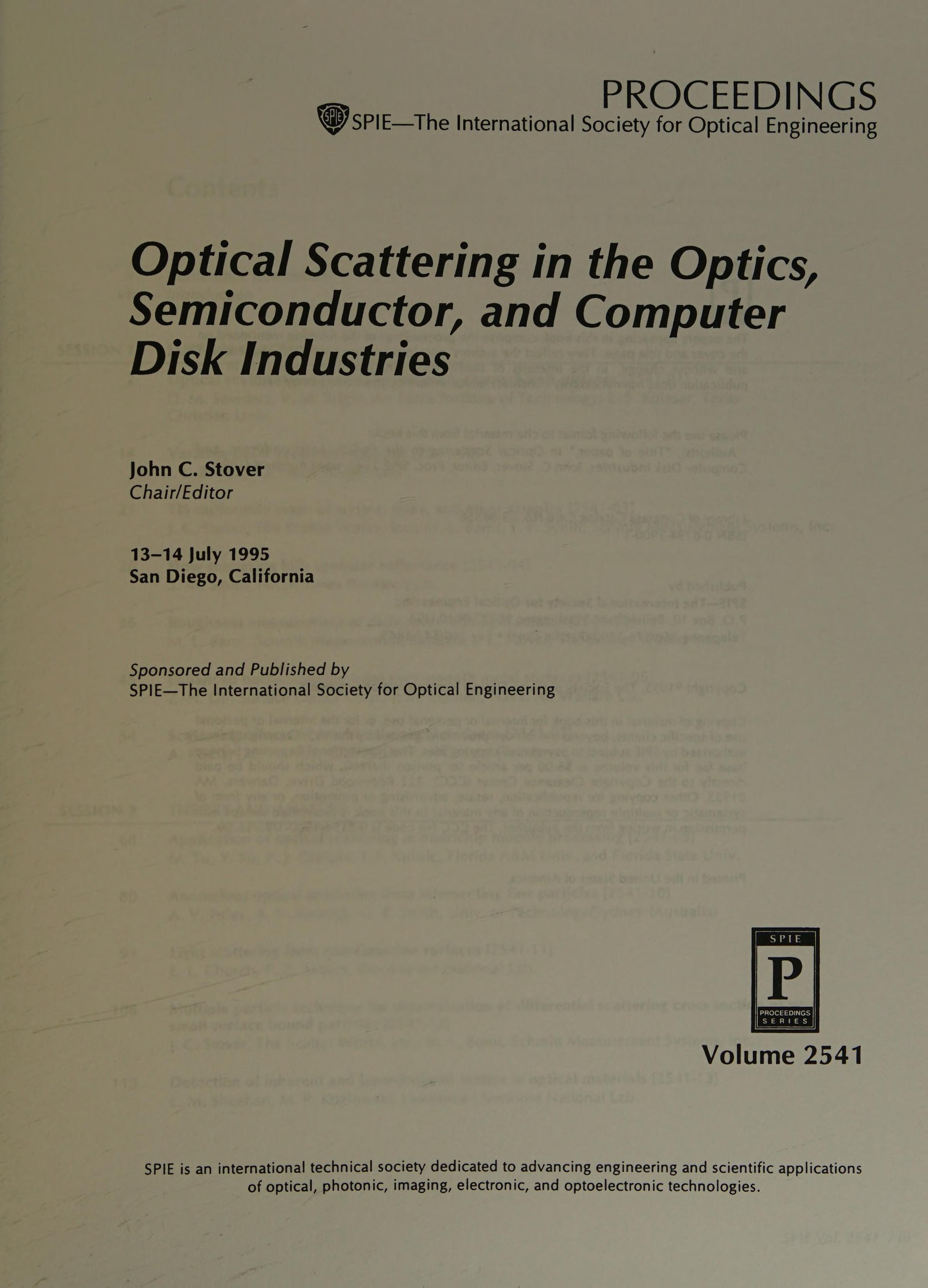 Optical Scattering in the Optics, Semiconductor and Computer Disk Industries