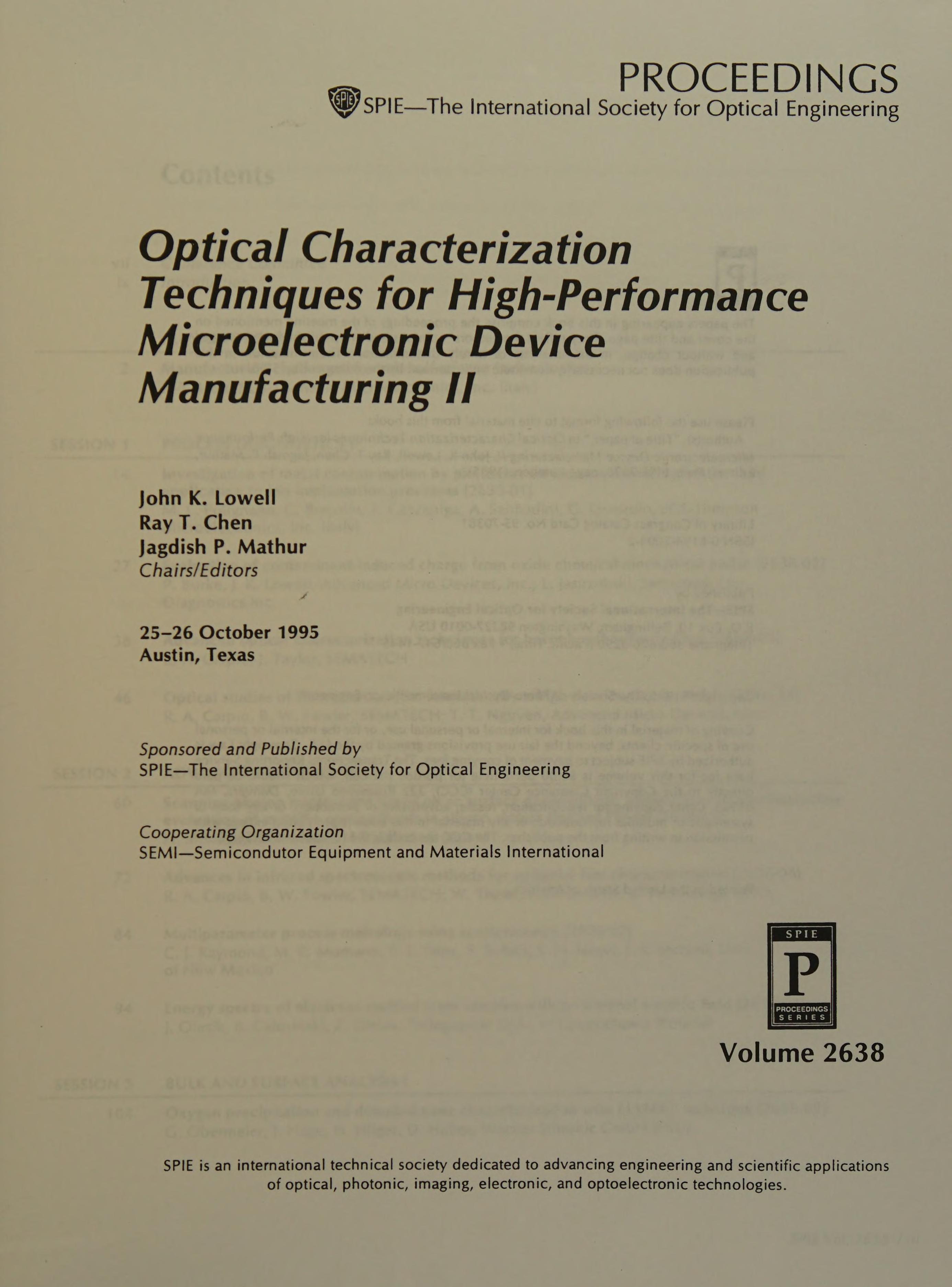 Optical Characterization Techniques For High-Performance Microelectronic Device Manufacturing Ii