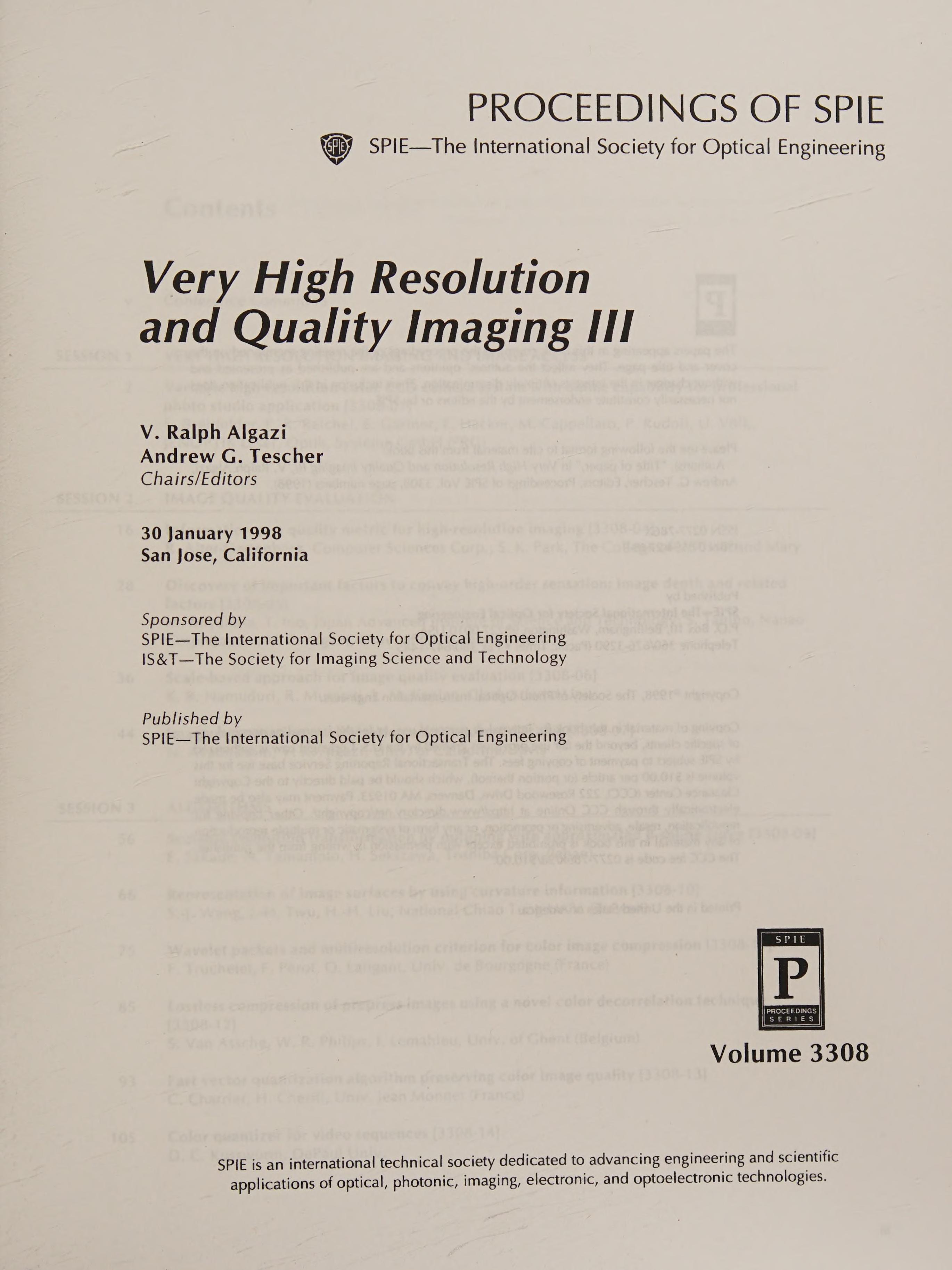 Very High Resolution And Quality Imaging Iii