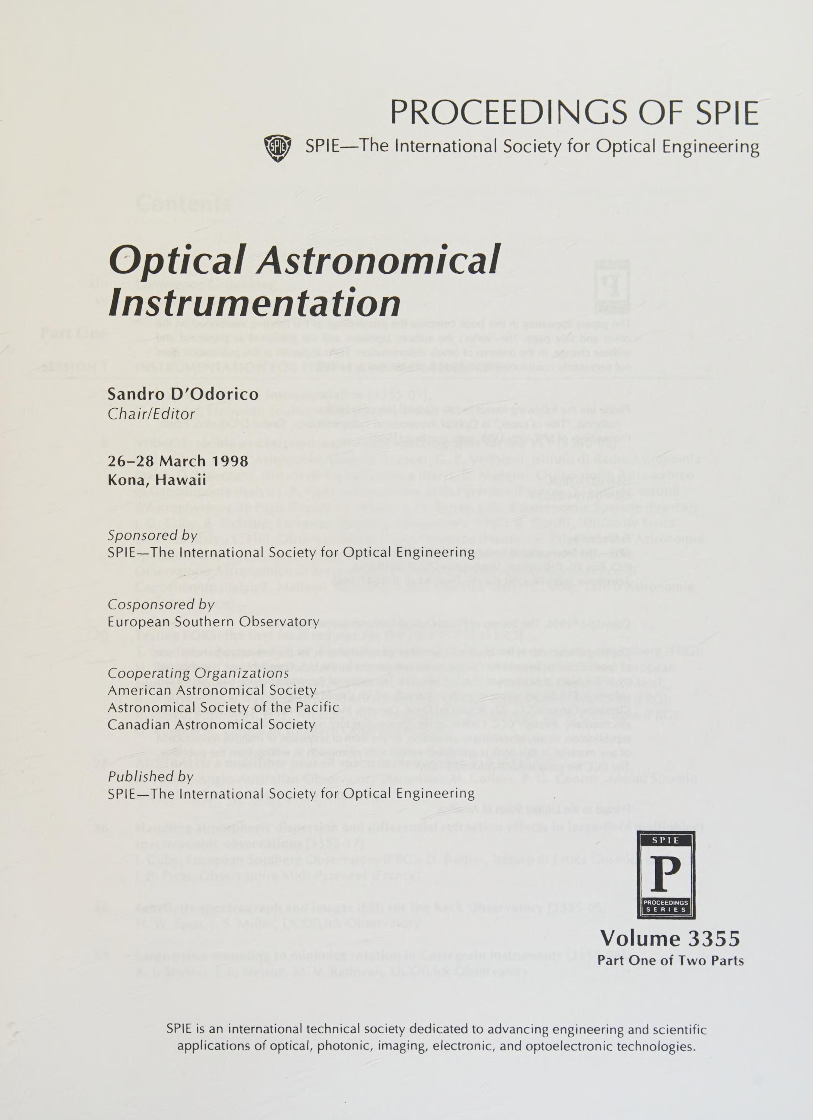 Optical Astronomical Instrumentation
