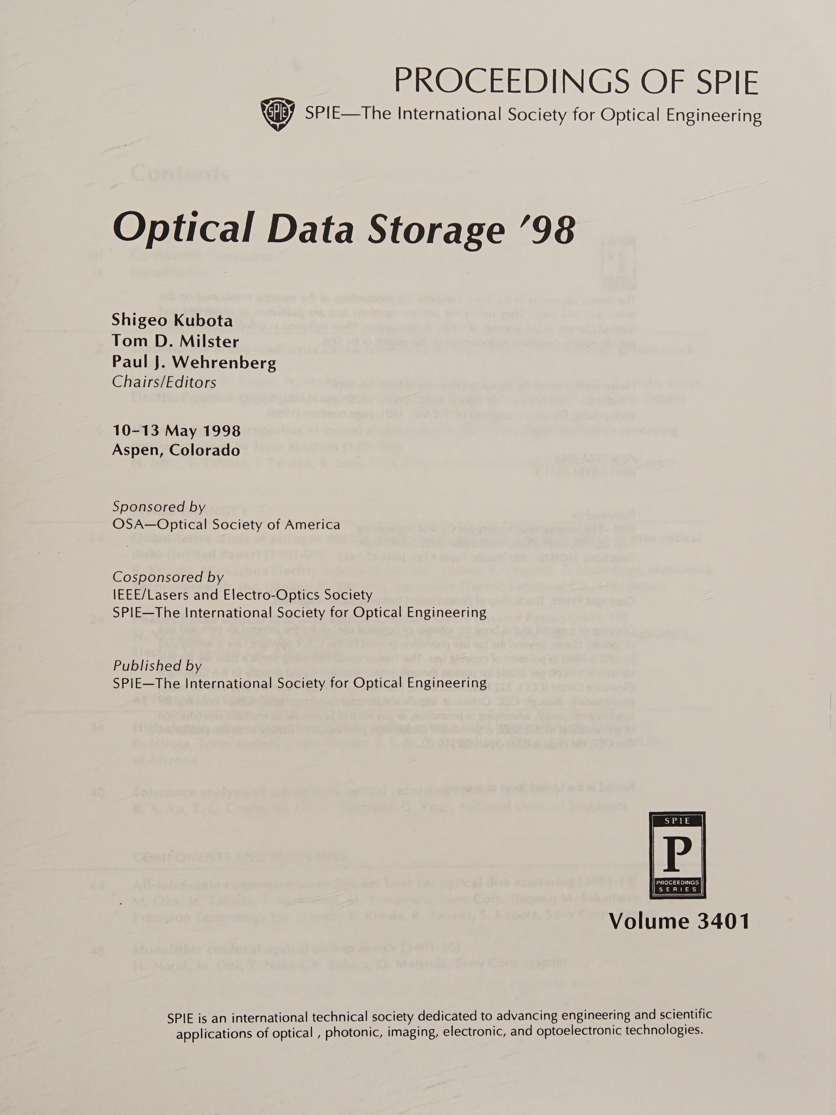 Optical Data Storage '98