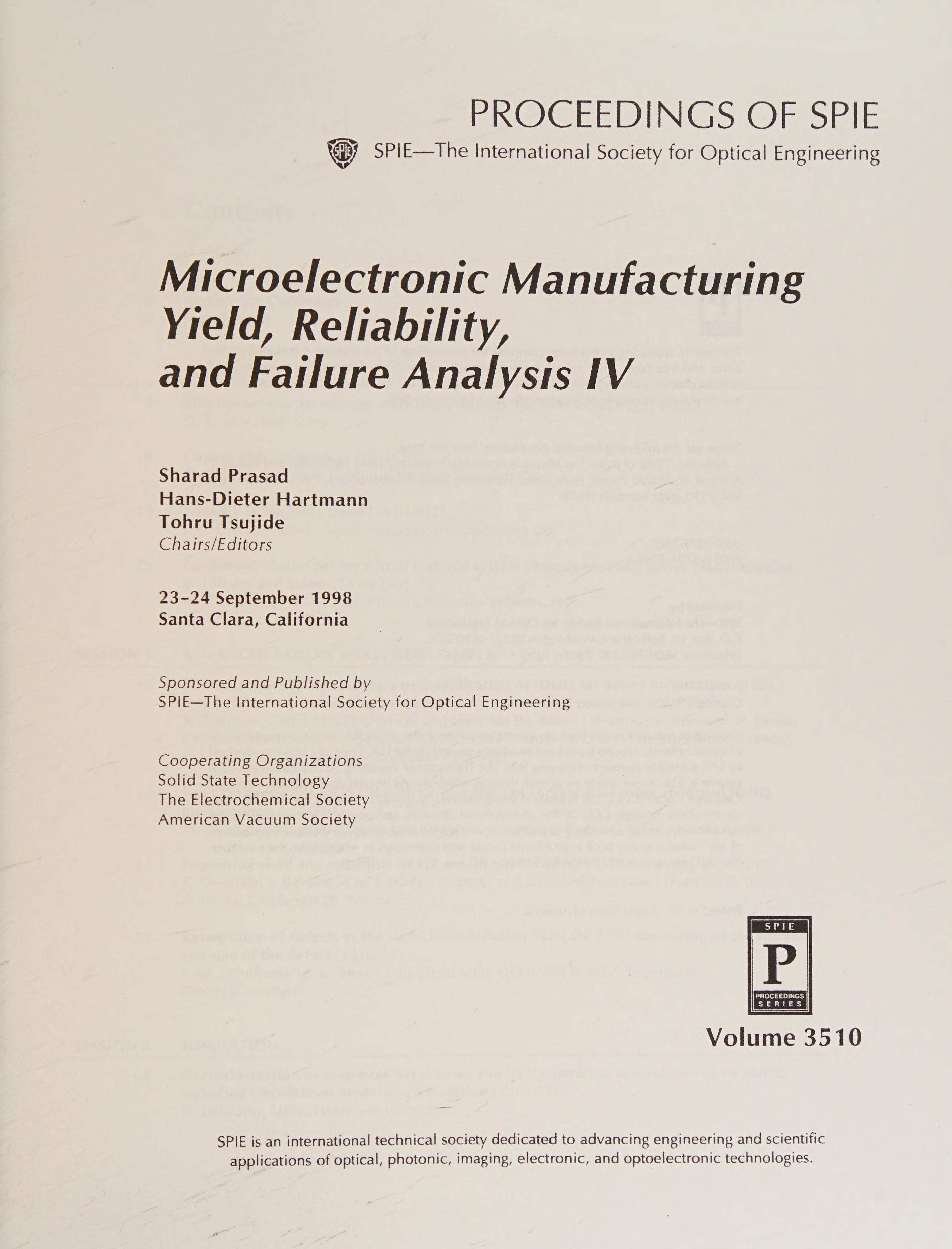 Microelectronic Manufacturing Yield, Reliability, And Failure Analysis Iv