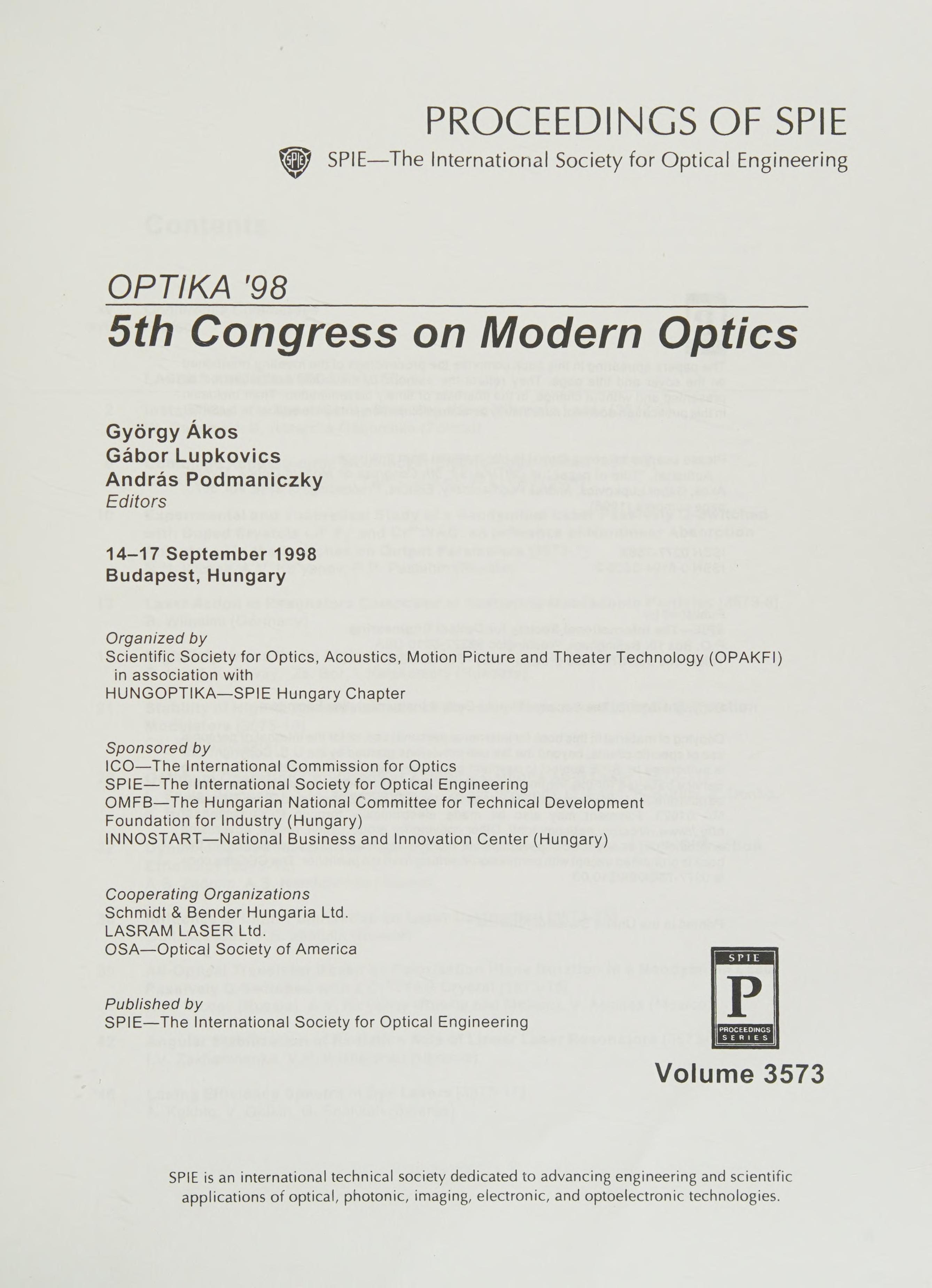 Optika '98: 5th Congress On Modern Optics
