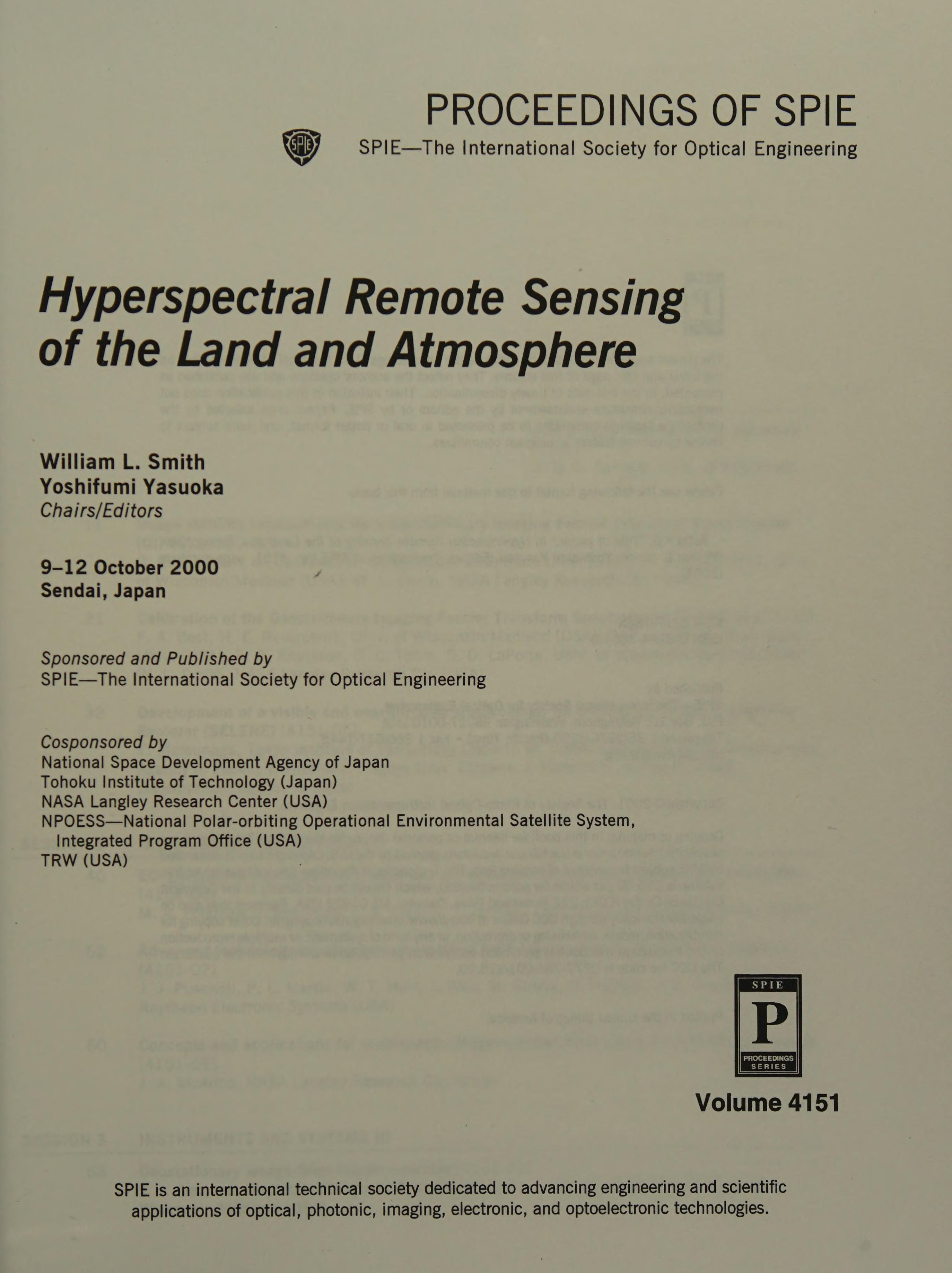 Hyperspectral Remote Sensing Of The Land And Atmosphere