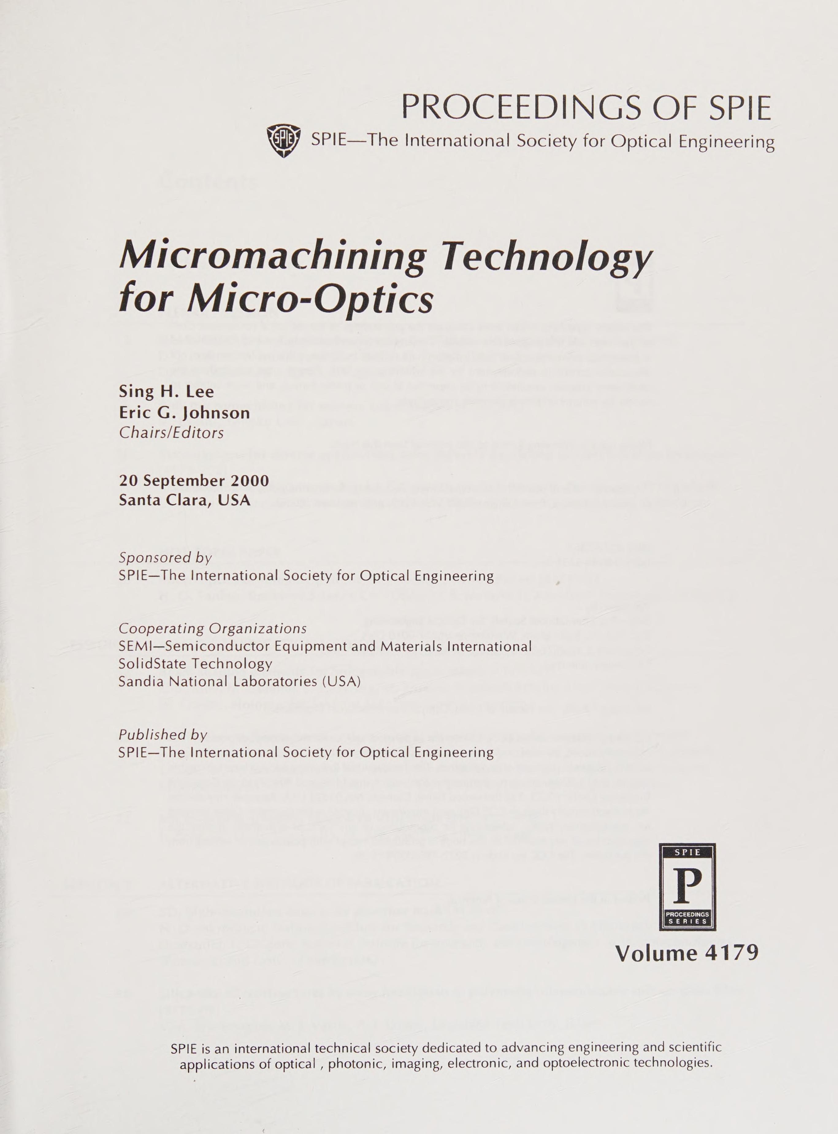Micromachining Technology for Micro-Optics