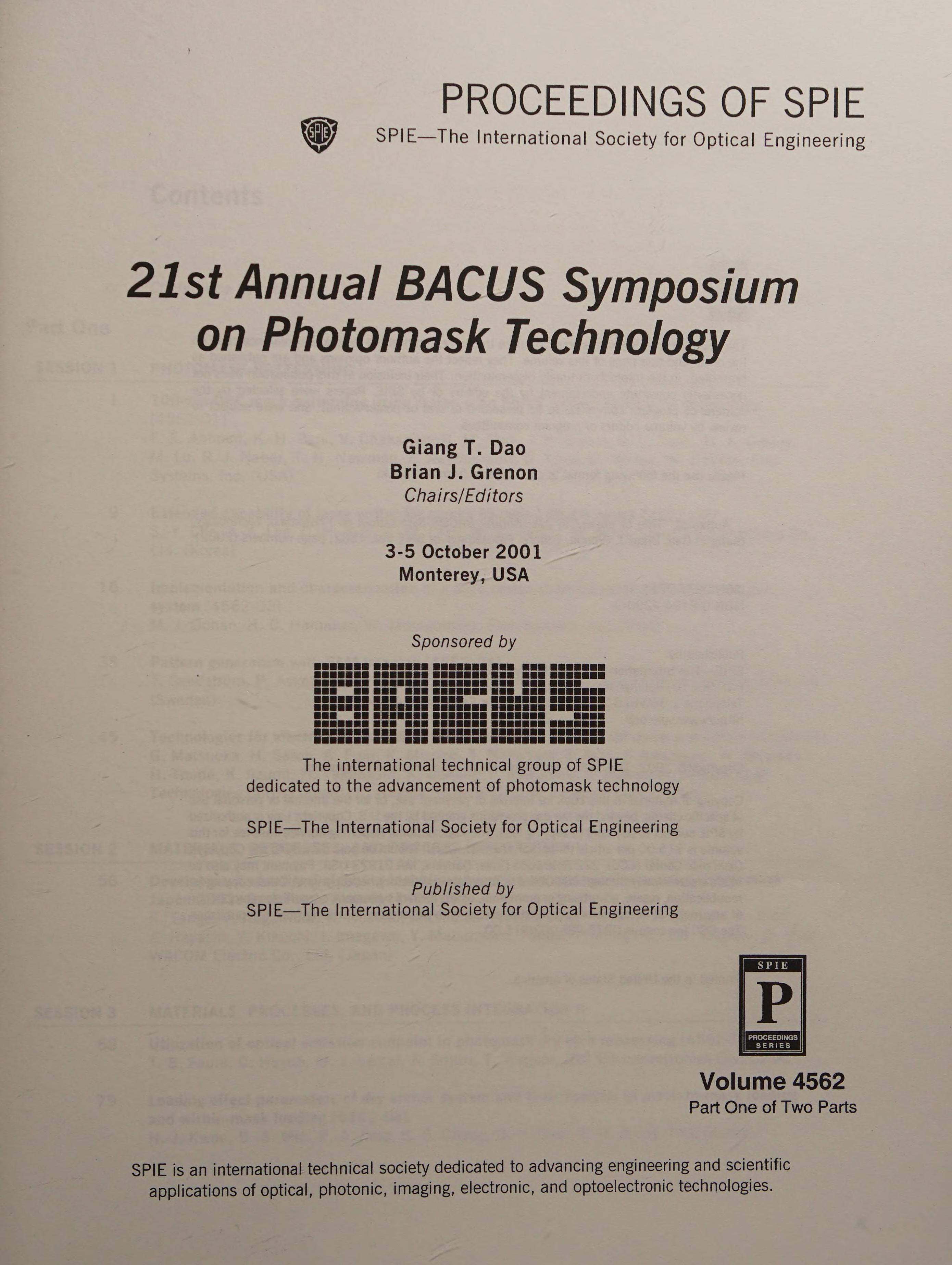 21st Annual Bacus Symposium On Photomask Technology