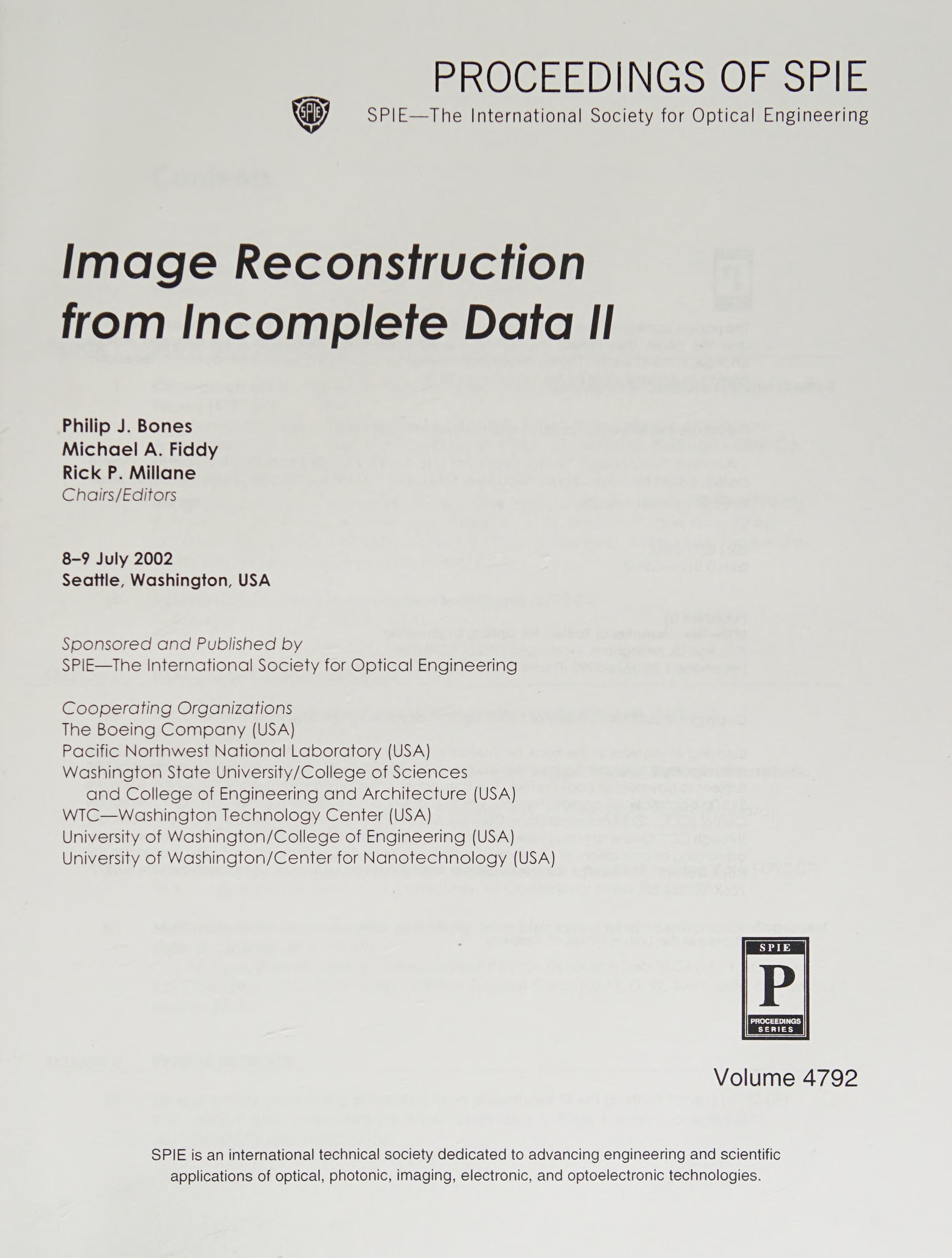 Image Reconstruction from Incomplete Data Ii