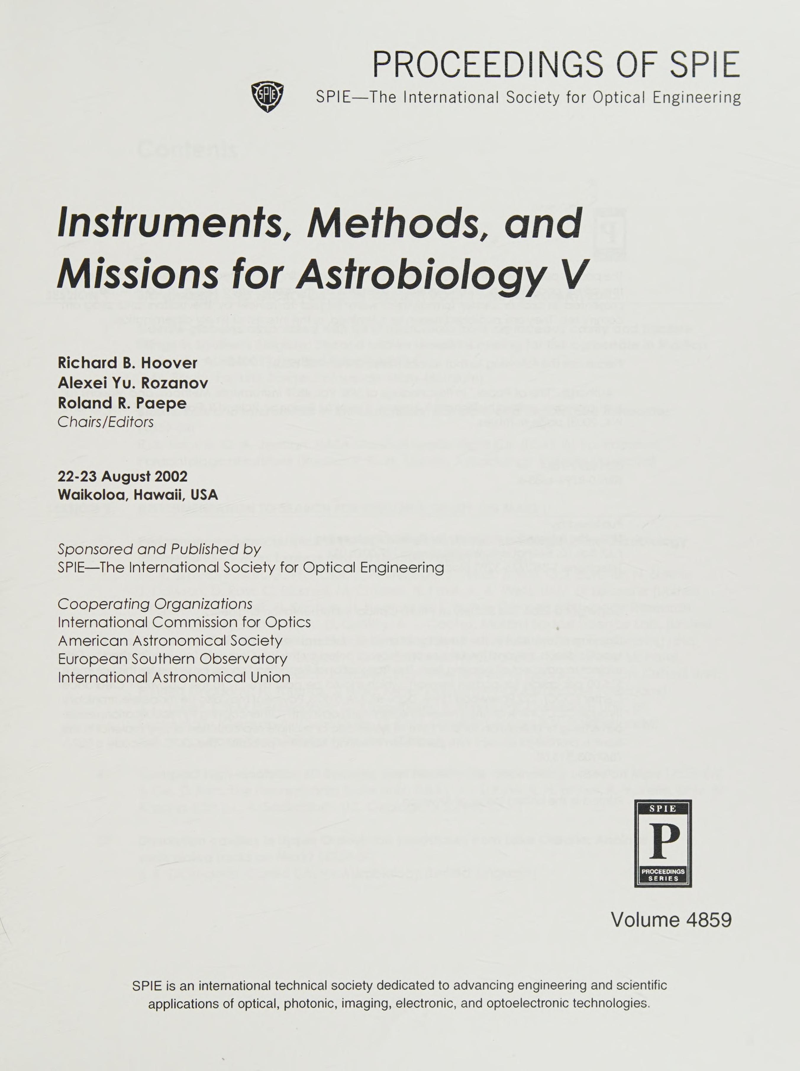 Instruments, Methods, and Missions for Astrobiology V