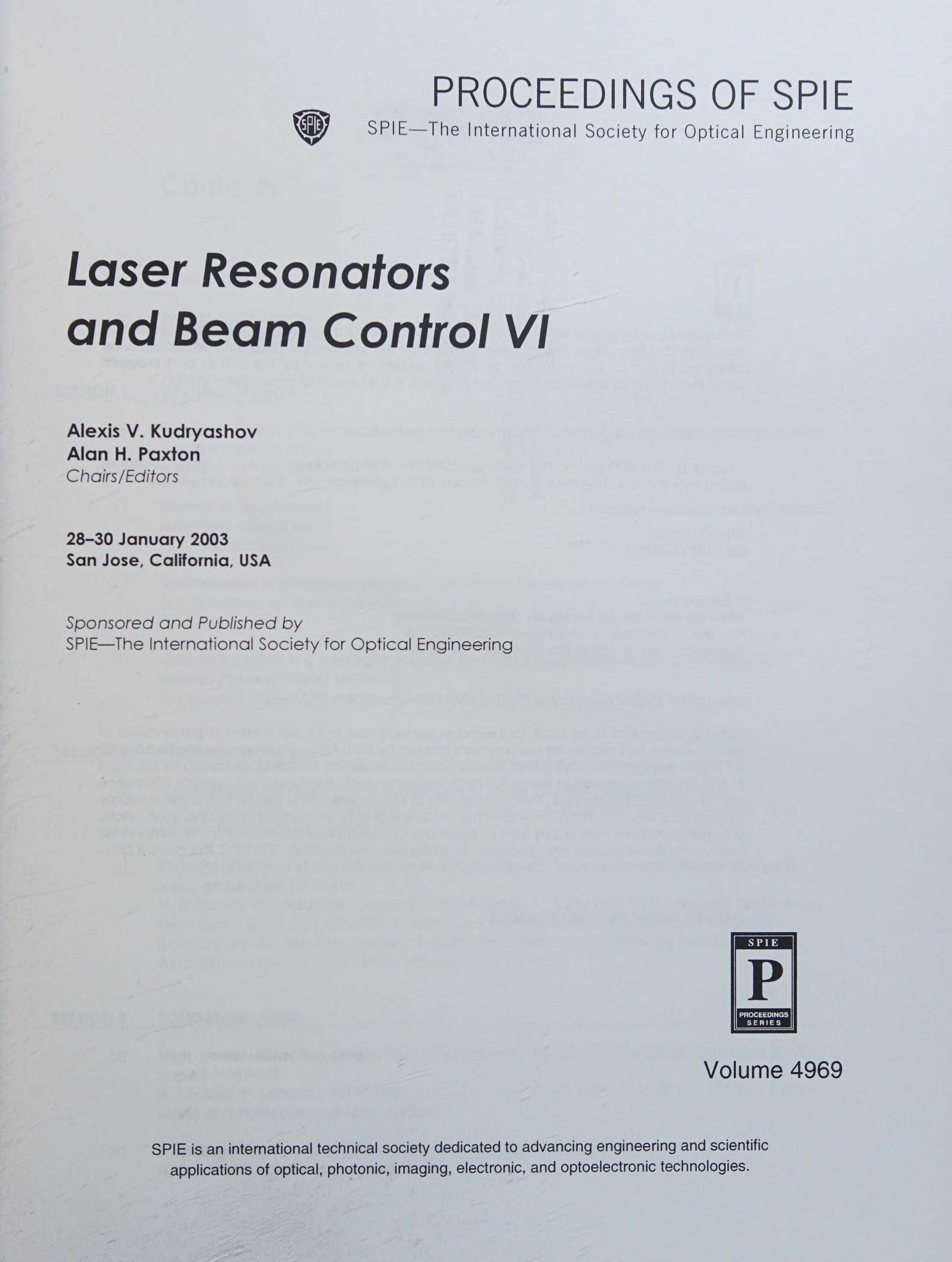 Laser Resonators And Beam Control VI