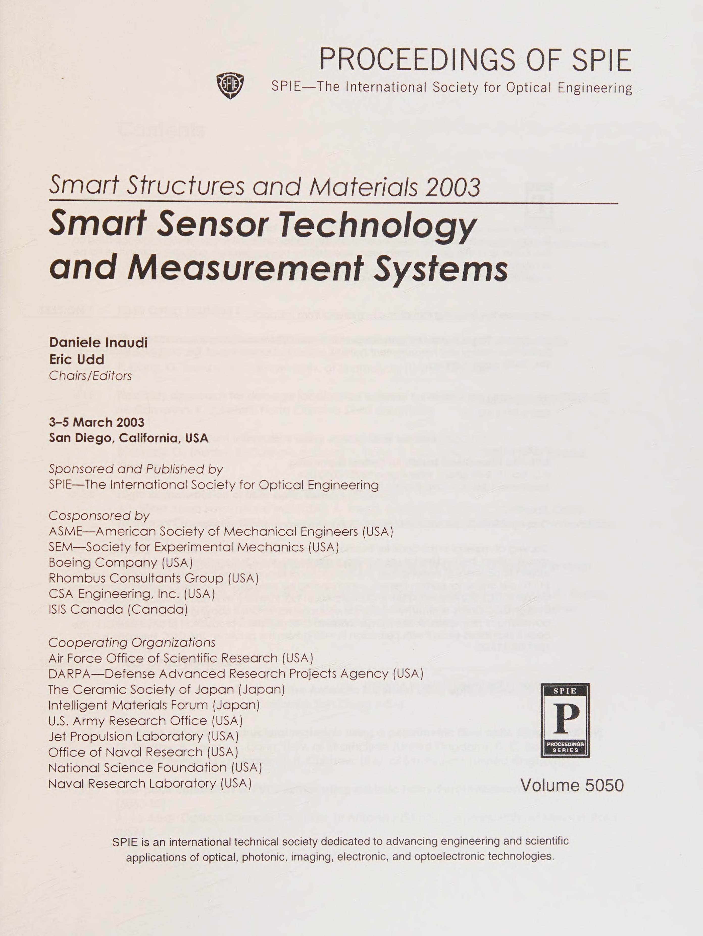 Smart Structures And Materials 2003: Smart Sensor Technology And Measurementsystems