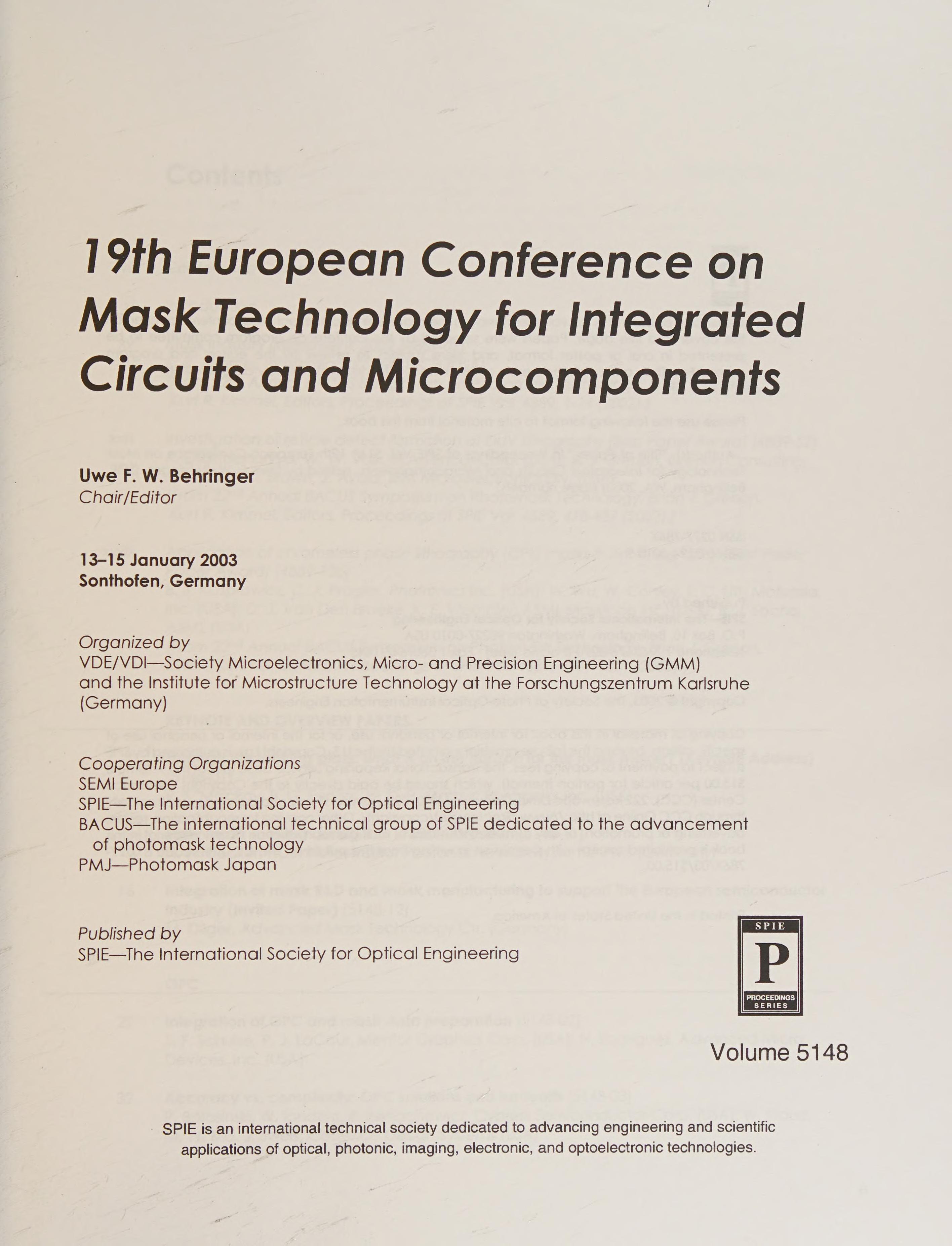 19th European Conference On Mask Technology For Integrated Circuits And Microcomponents