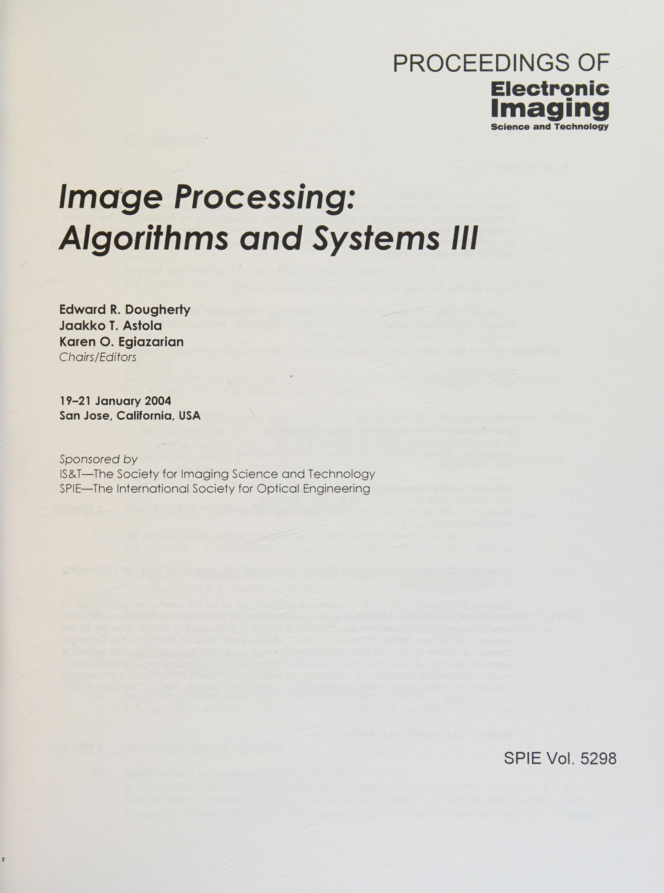 Image Processing: Algorithms And Systems Iii