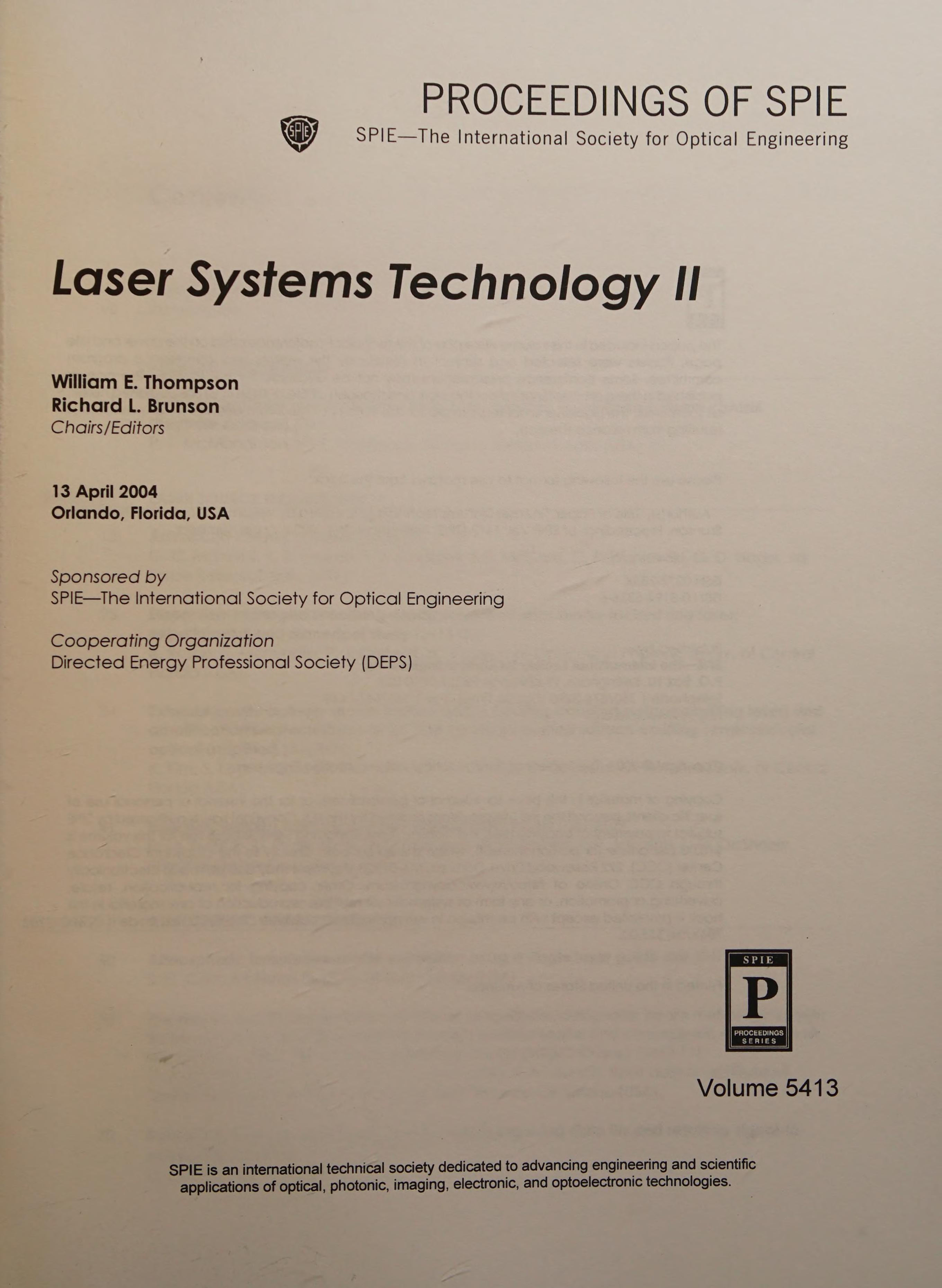 Laser Systems Technology 2