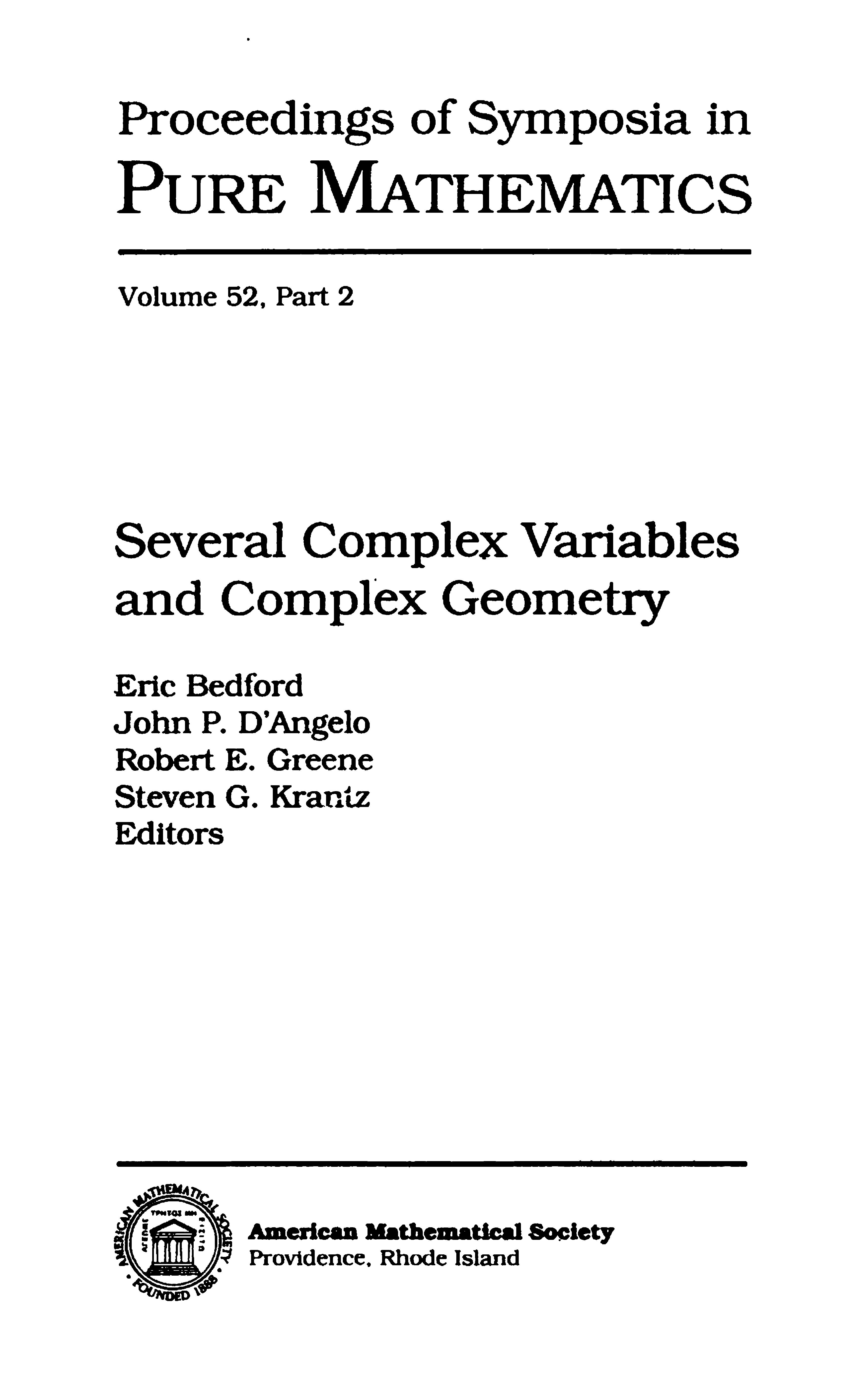 Several Complex Variables And Complex Geometry (Proceedings Of Symposia In Pure Mathematics) (Pt. 2)