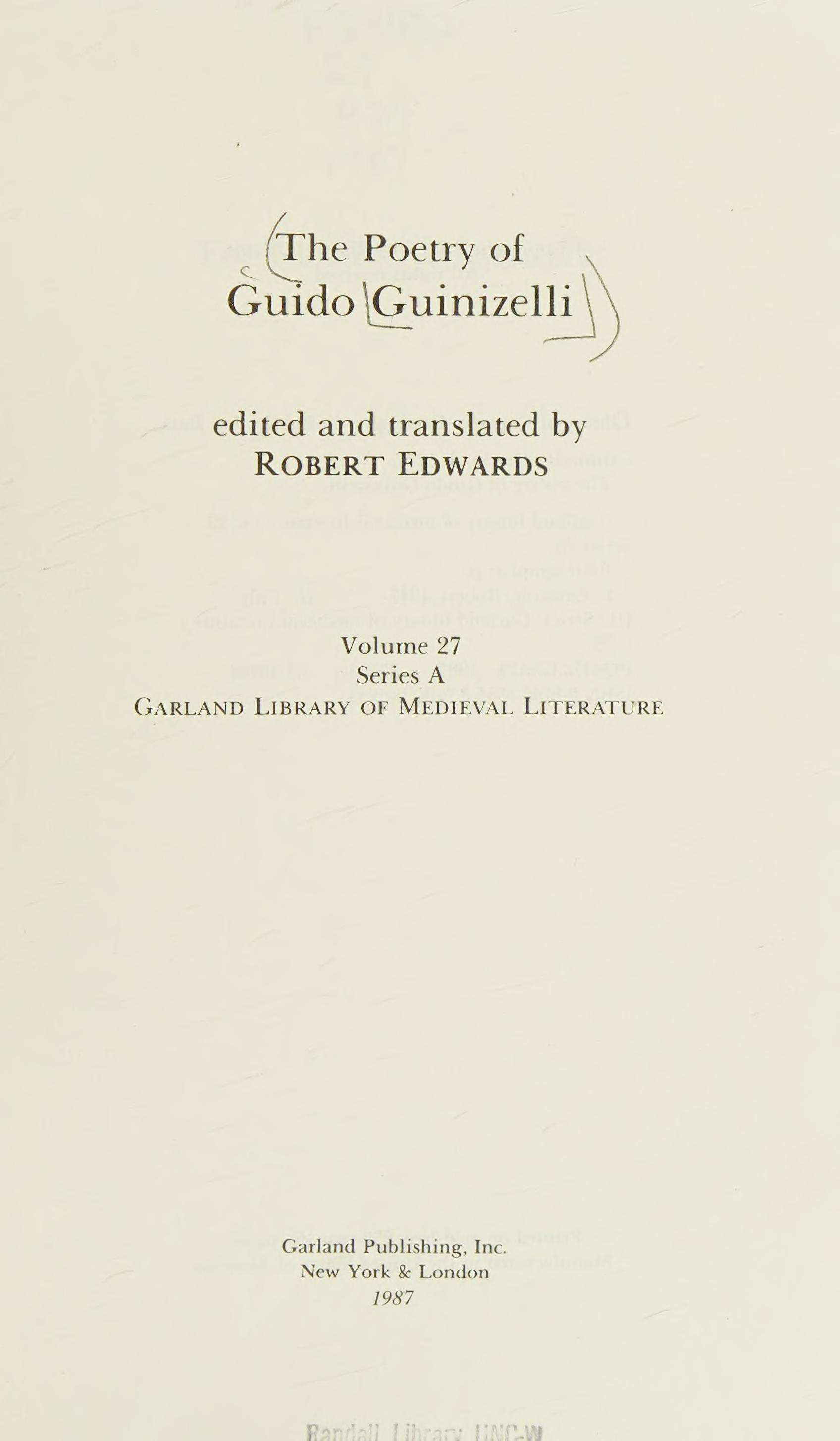 Poetry Of Guido Guinizelli Th
