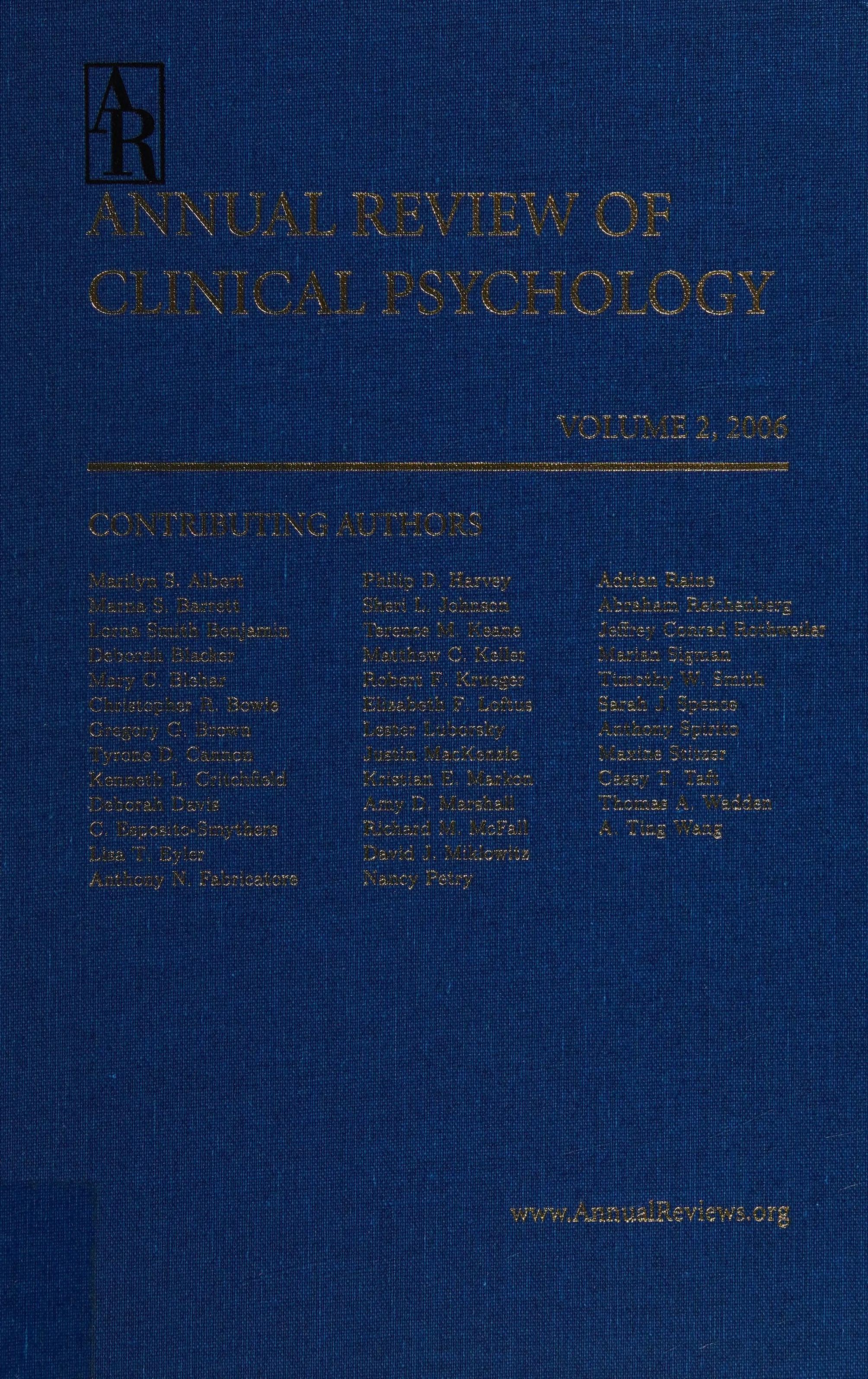 Annual Review Of Clinical Psychology