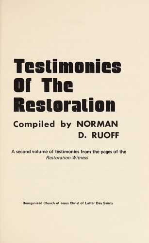 Testimonies Of The Restoration,
