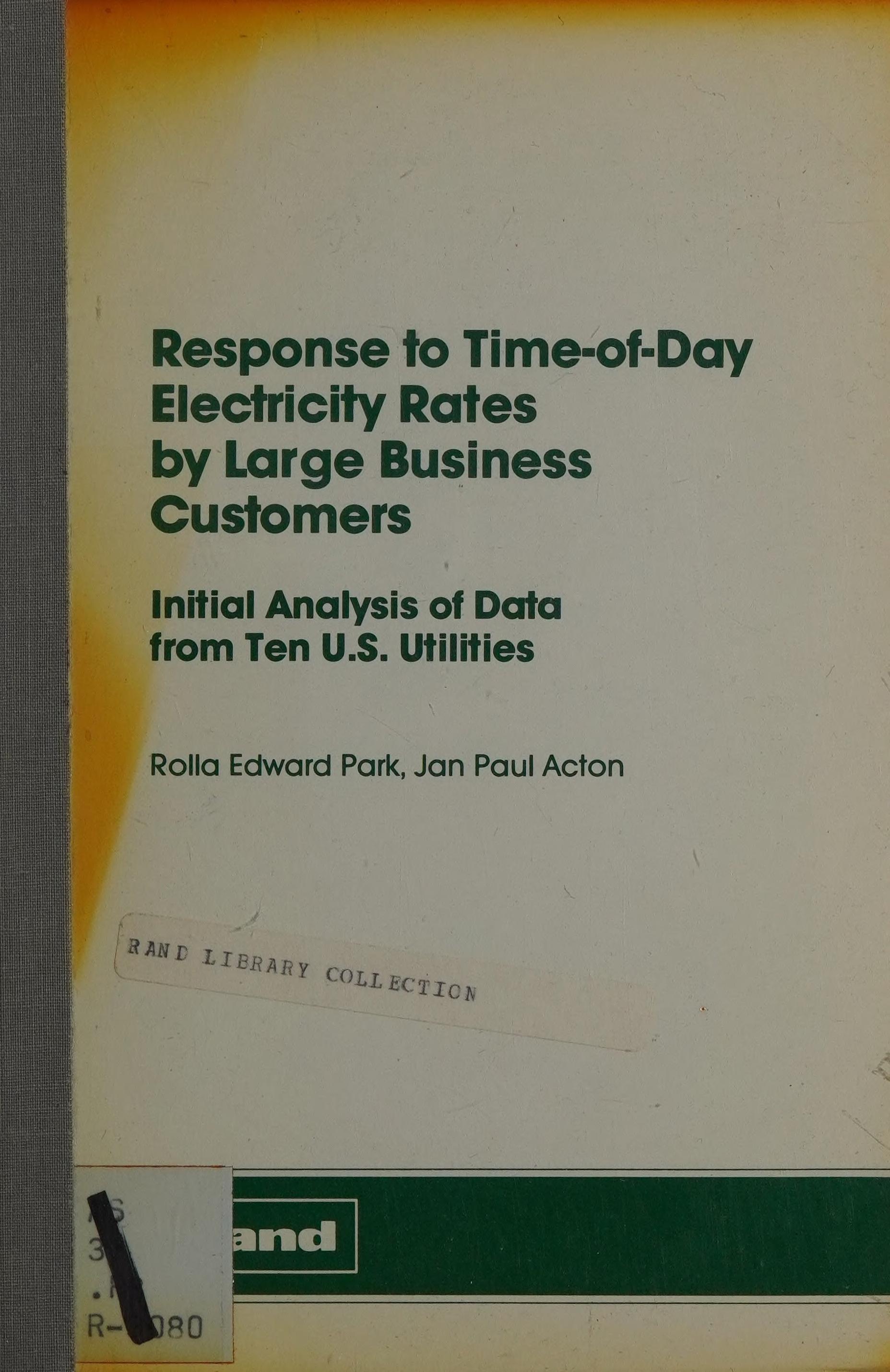 Response To Time-Of-Day Electricity Rates By Large Business Customers