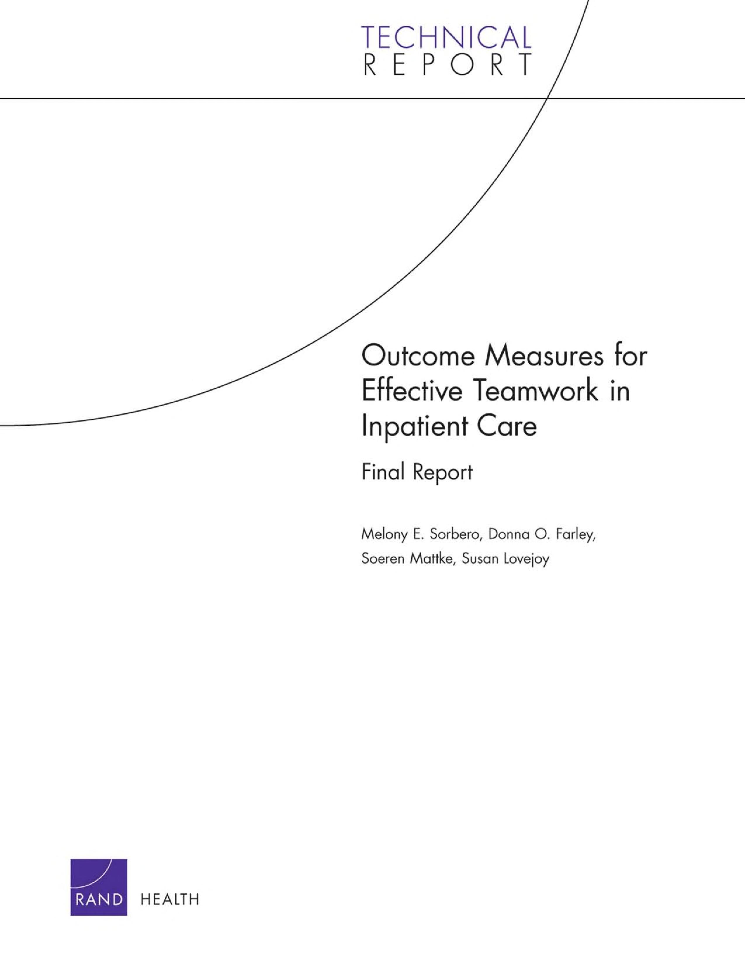Outcome measures for effective teamwork in inpatient care