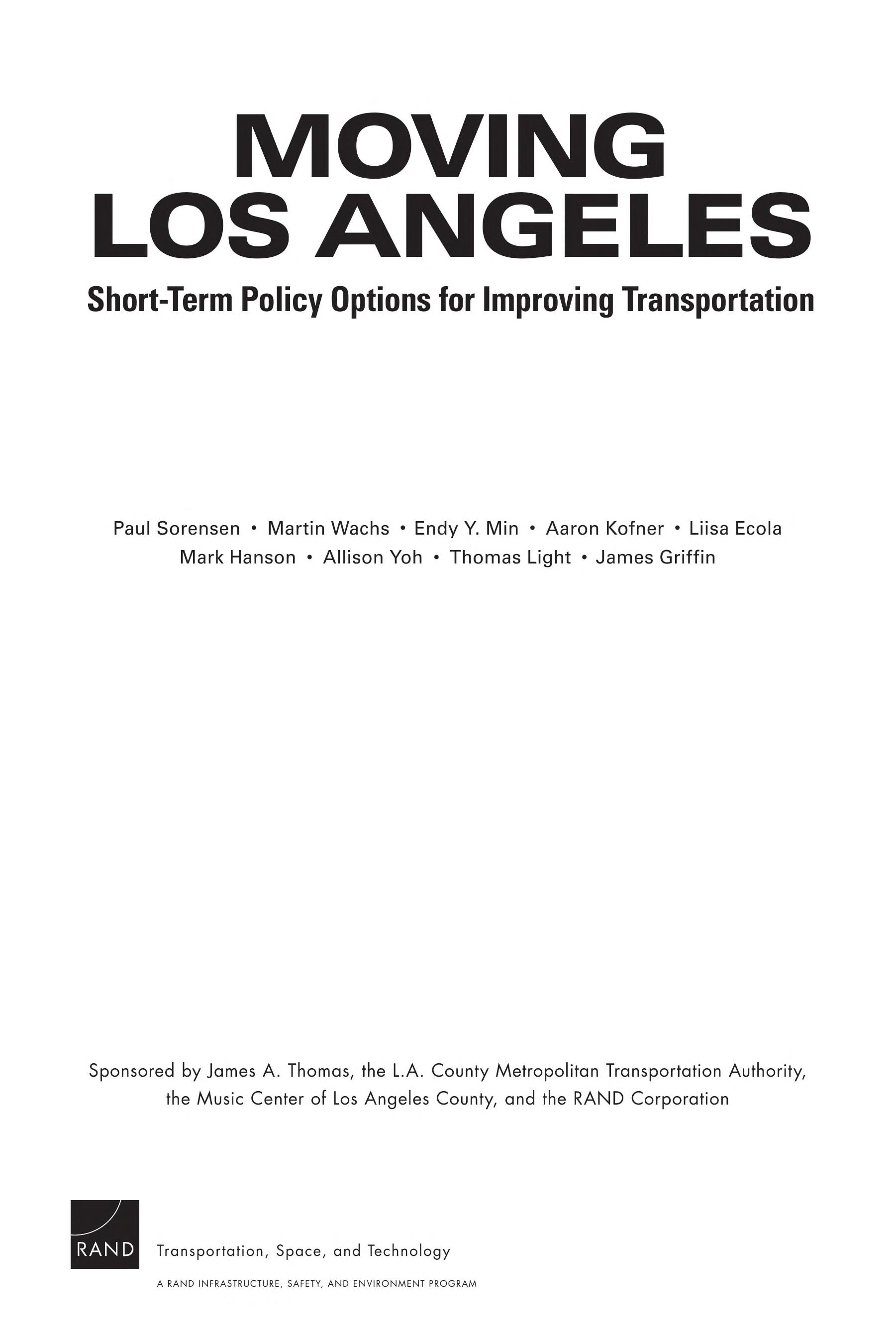 Moving Los Angeles: Short-Term Policy Options For Improving Transportation