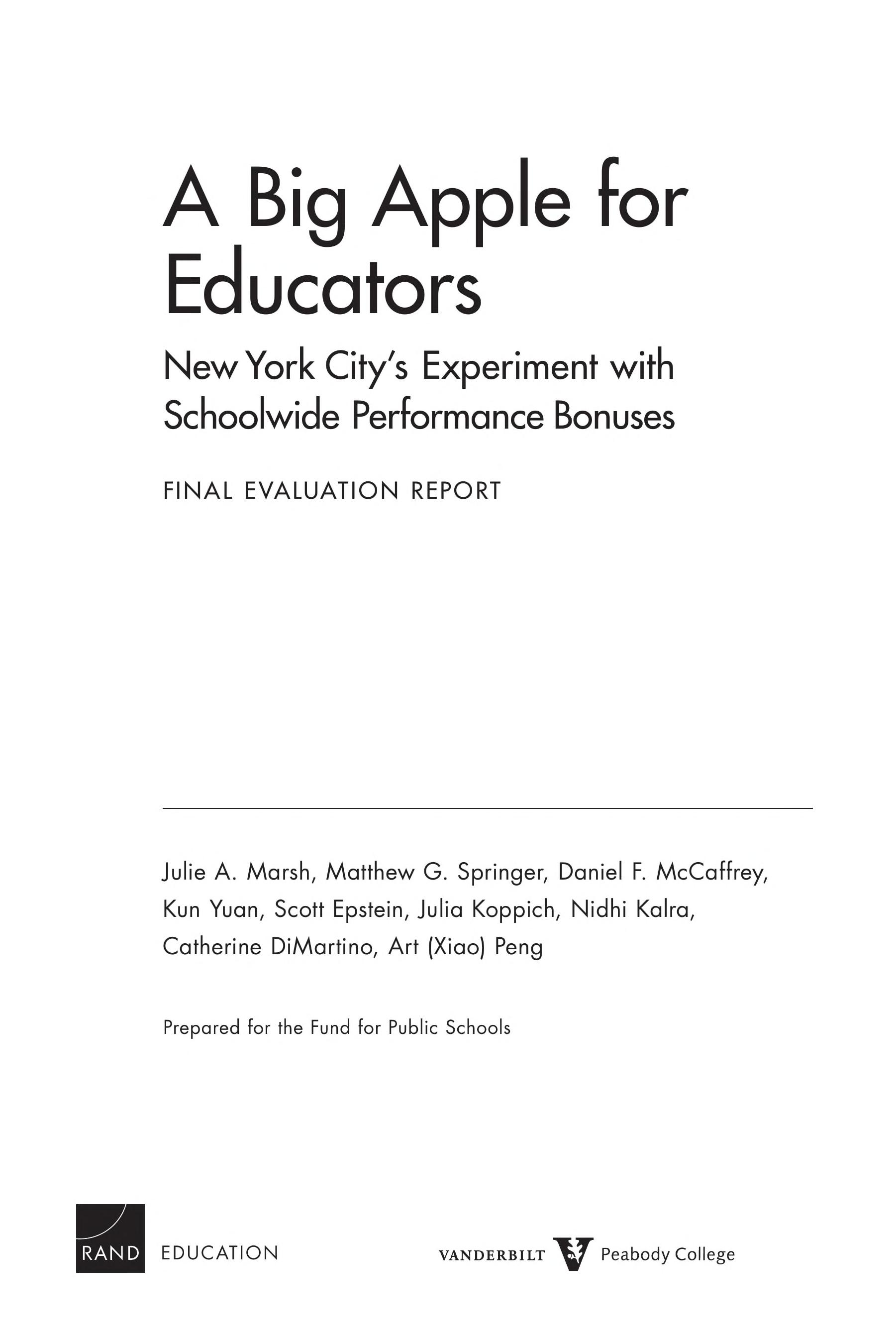 A Big Apple For Educators: New York City'S Experiment With Schoolwide Performance Bonuses: Final Evaluation Report
