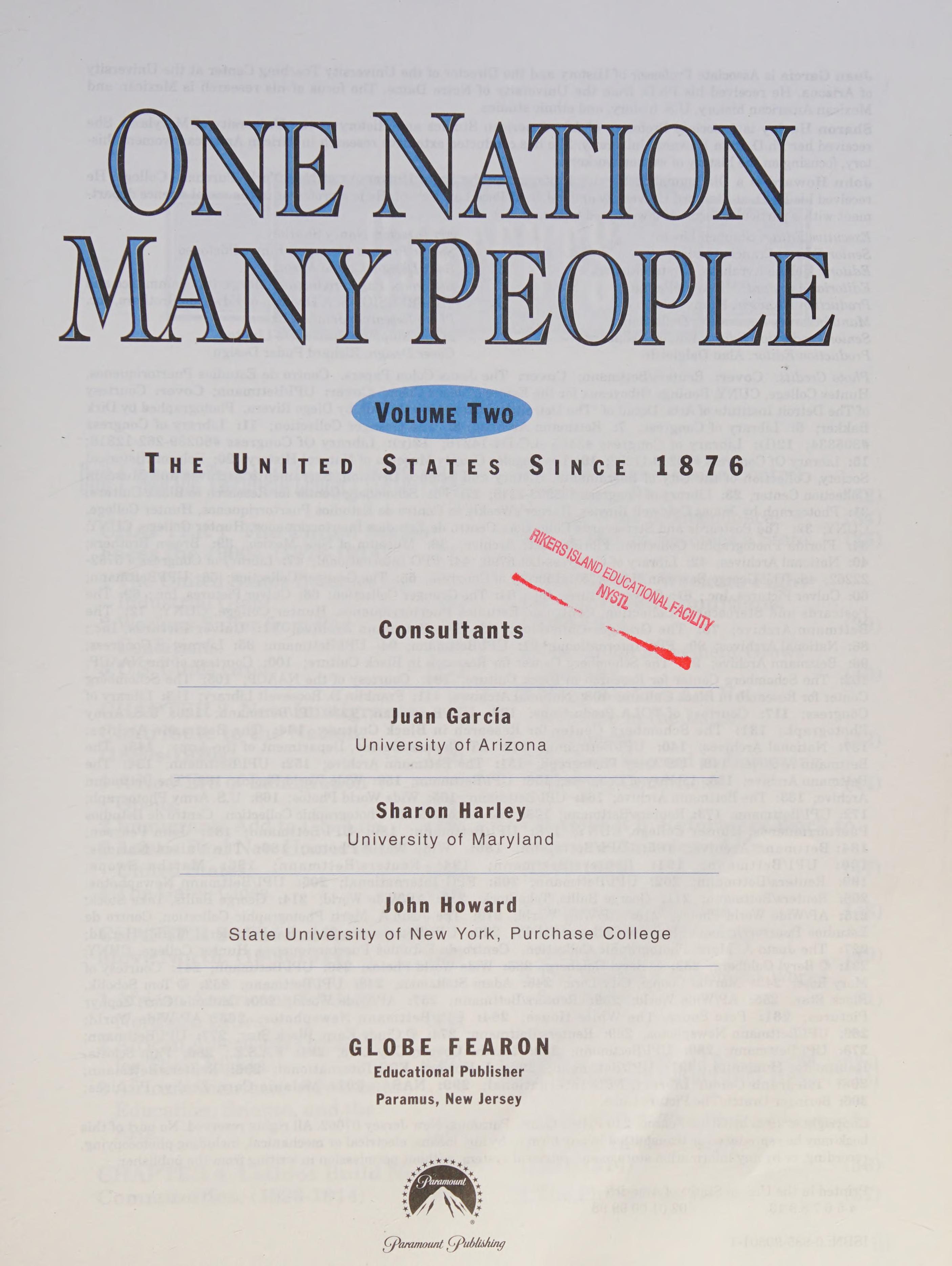 ONE NATION,MANY PEOPLE SE VOL TWO HARDCOVER 1995C.