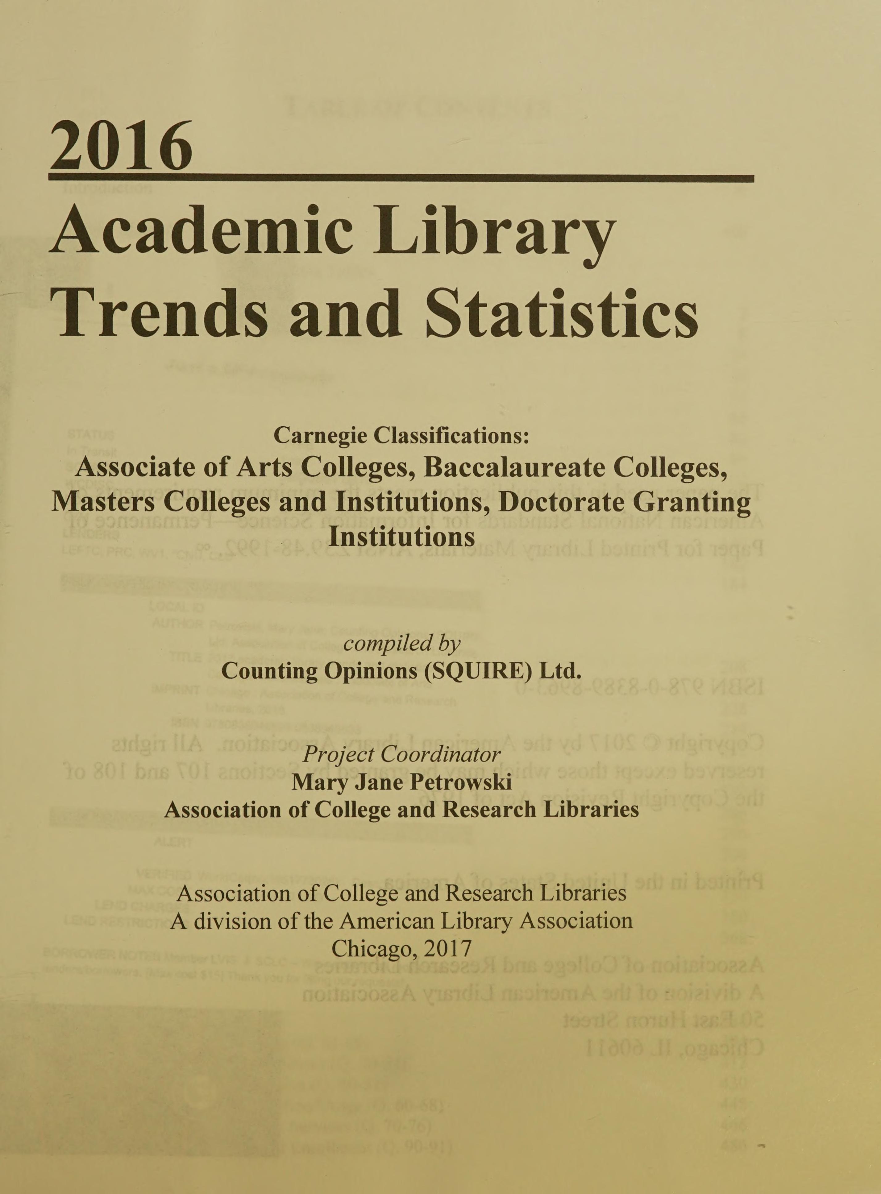 2016 Academic Library Trends And Statistics