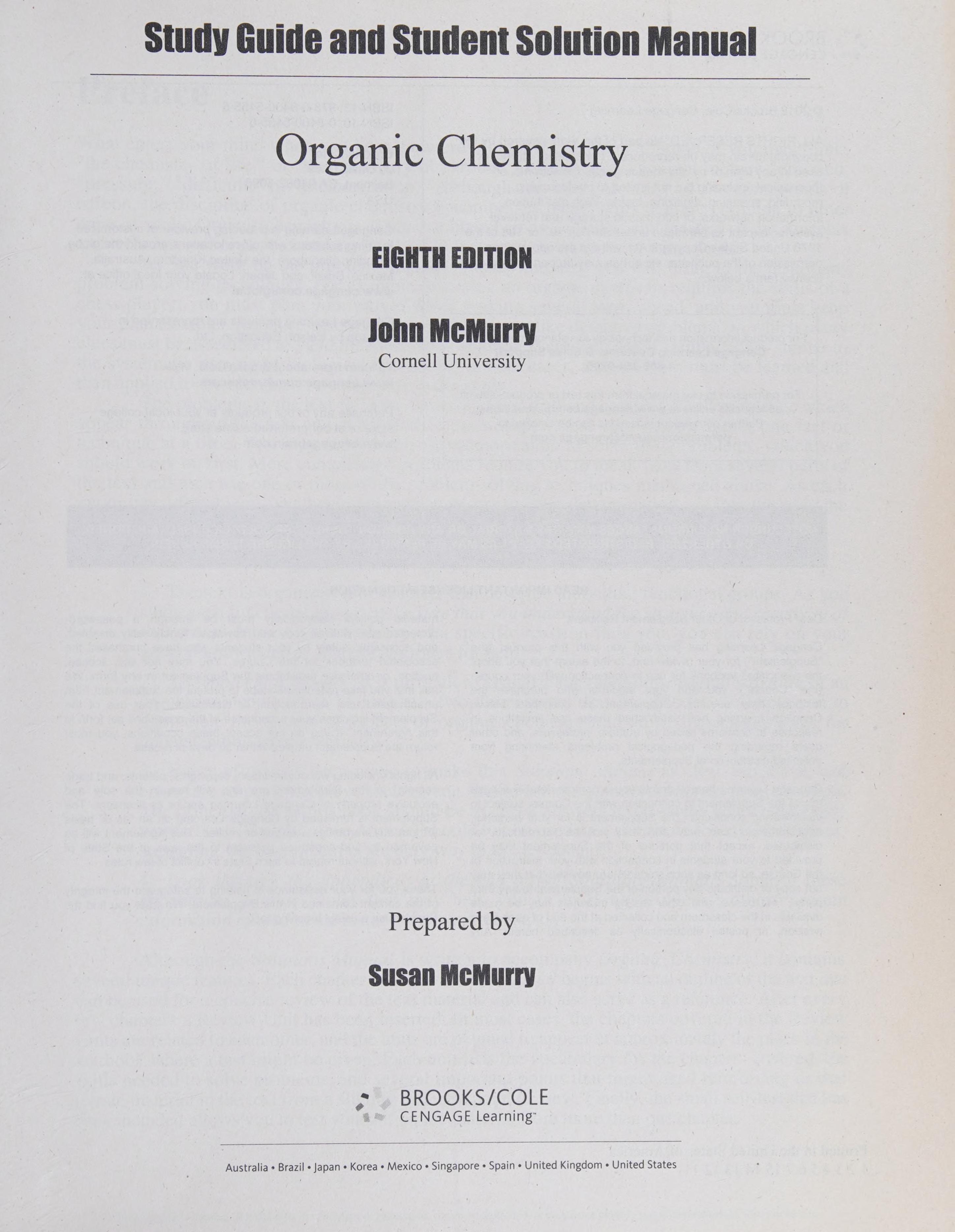 Study Guide With Student Solutions Manual For Mcmurry'S Organic Chemistry