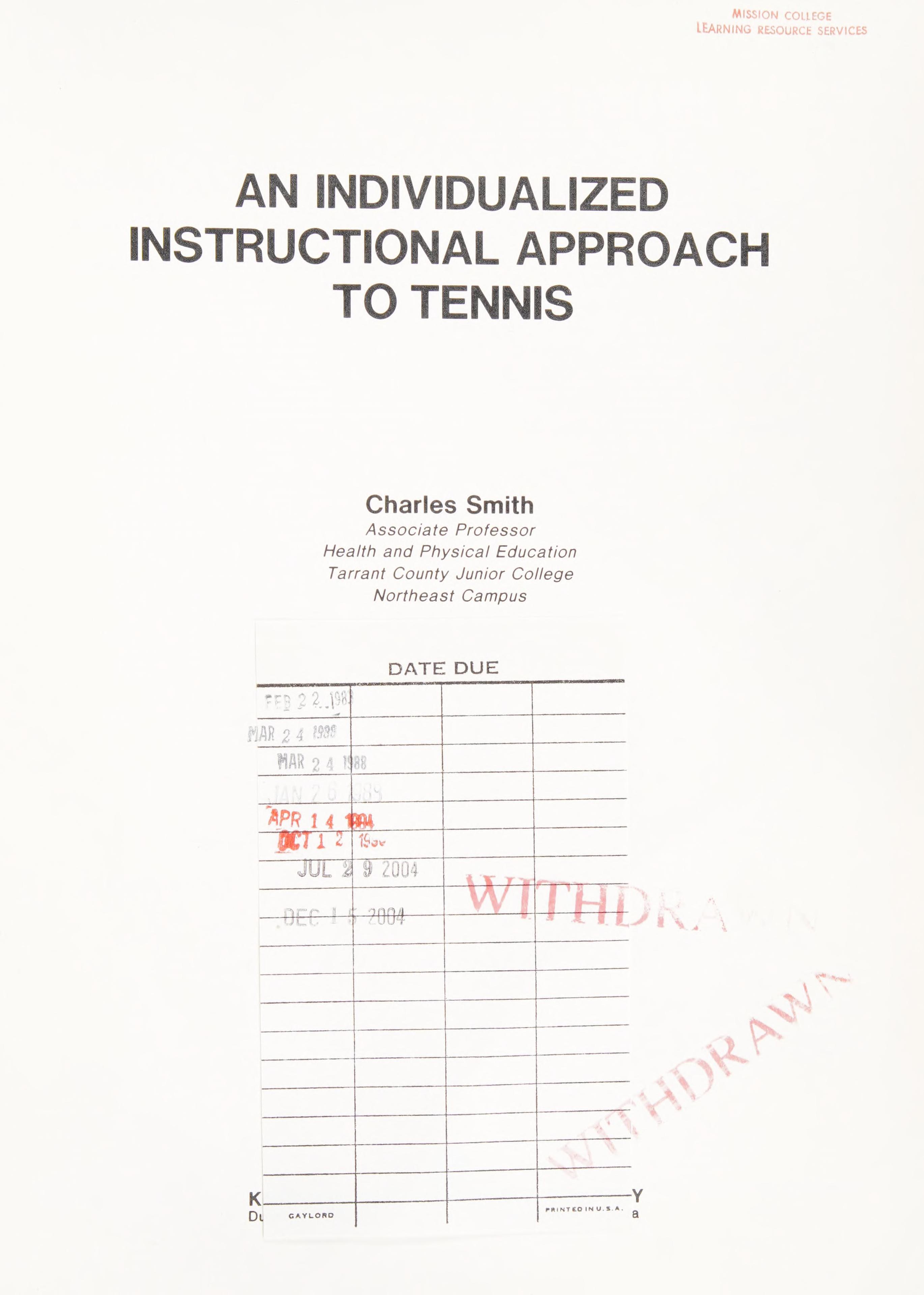 Individualized Instructional Approach to Tennis