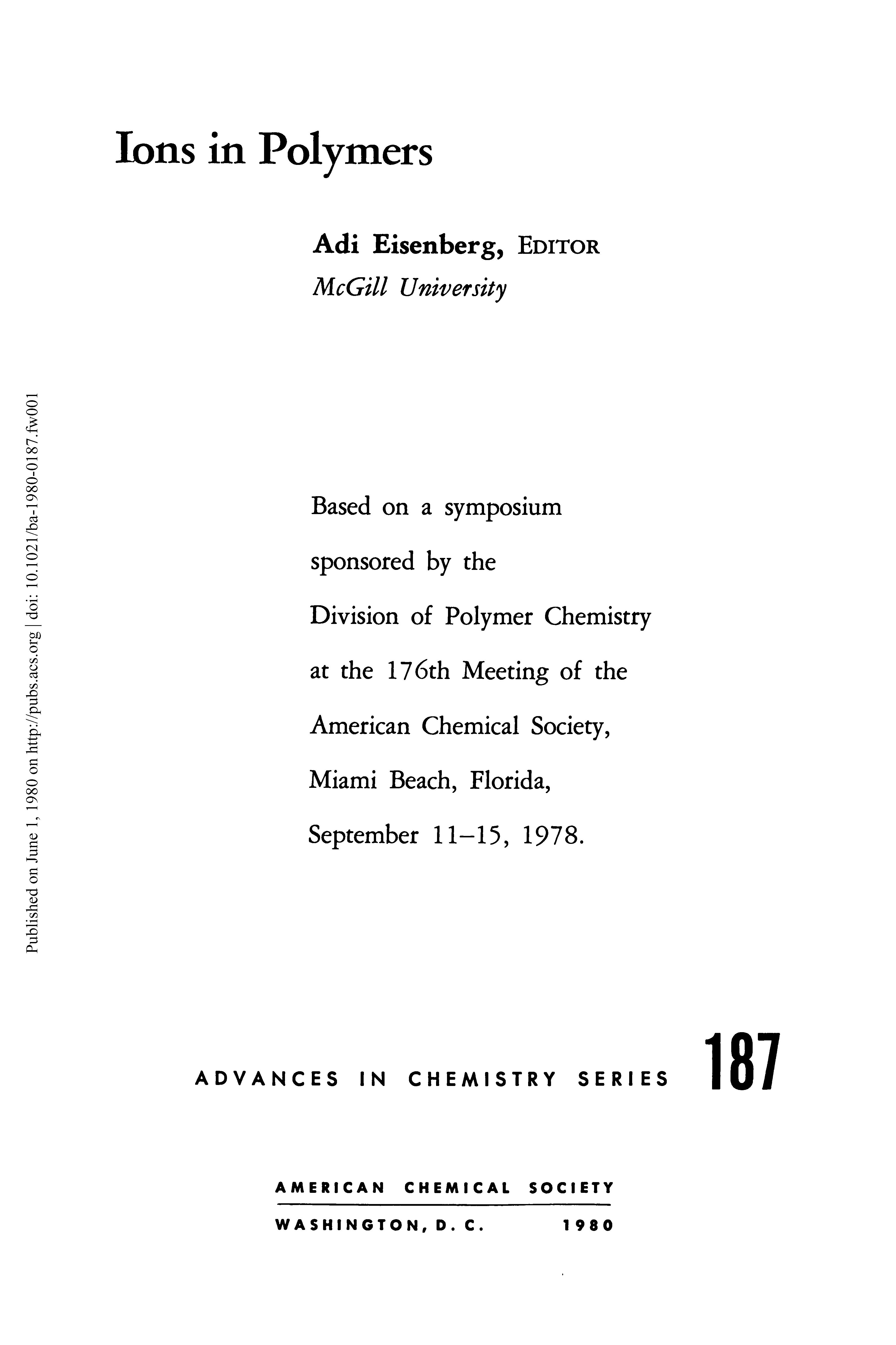 Ions In Polymers: Based On A Symposium