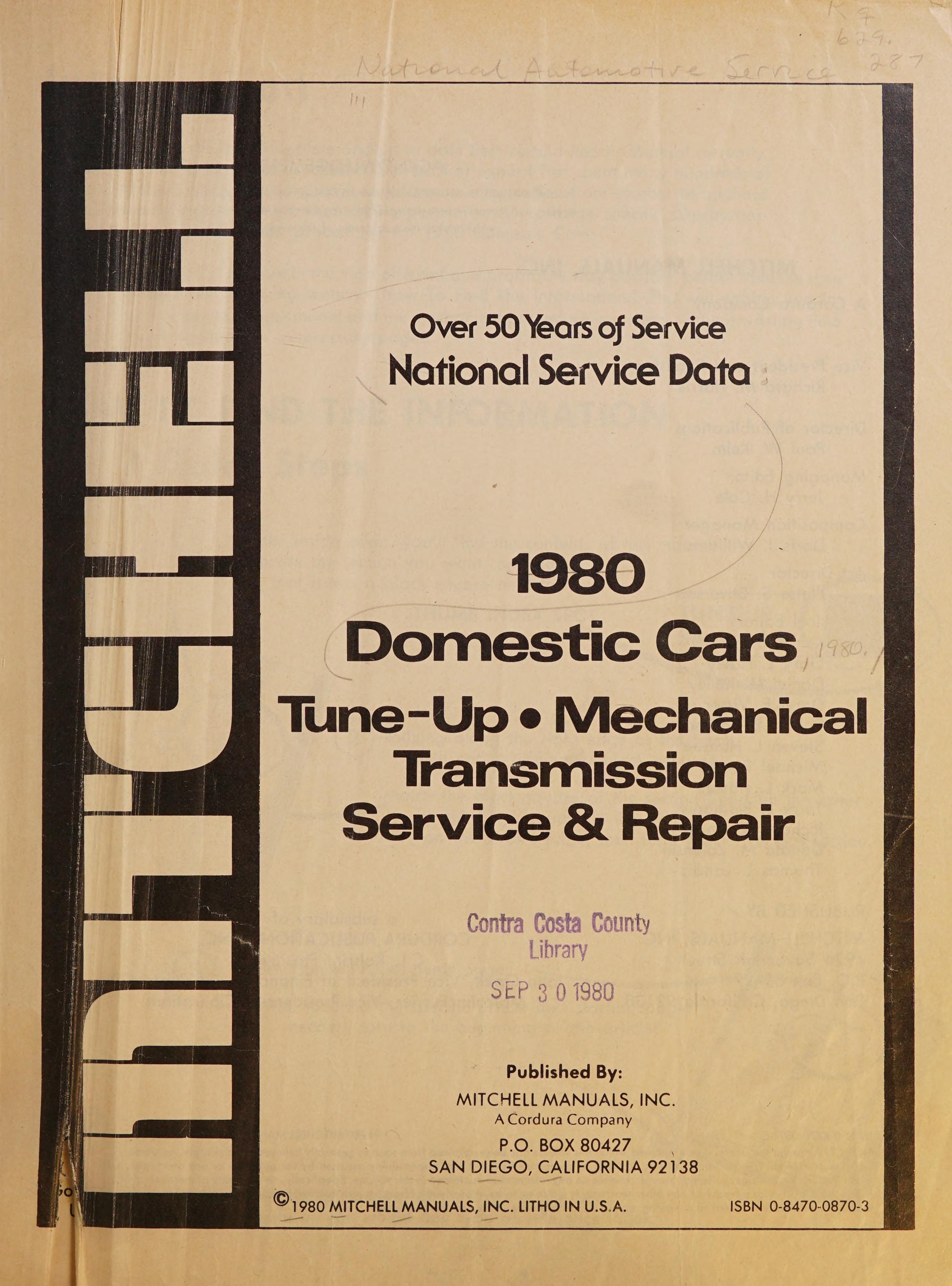 1980 Domestic Cars: Tune-Up- Mechanical Transmission Service & Repair