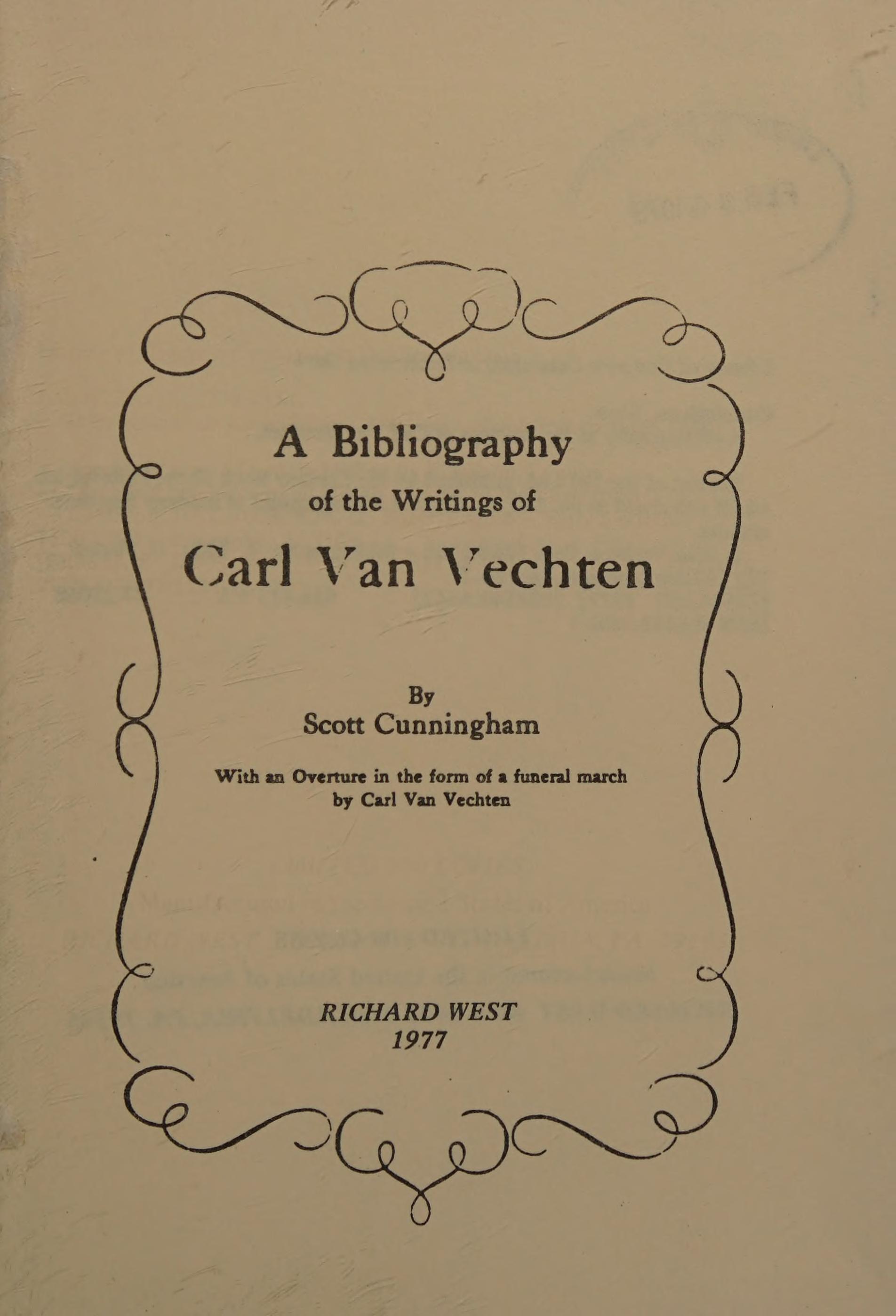 Bibliography Of The Writings Of Carl Van Vechten