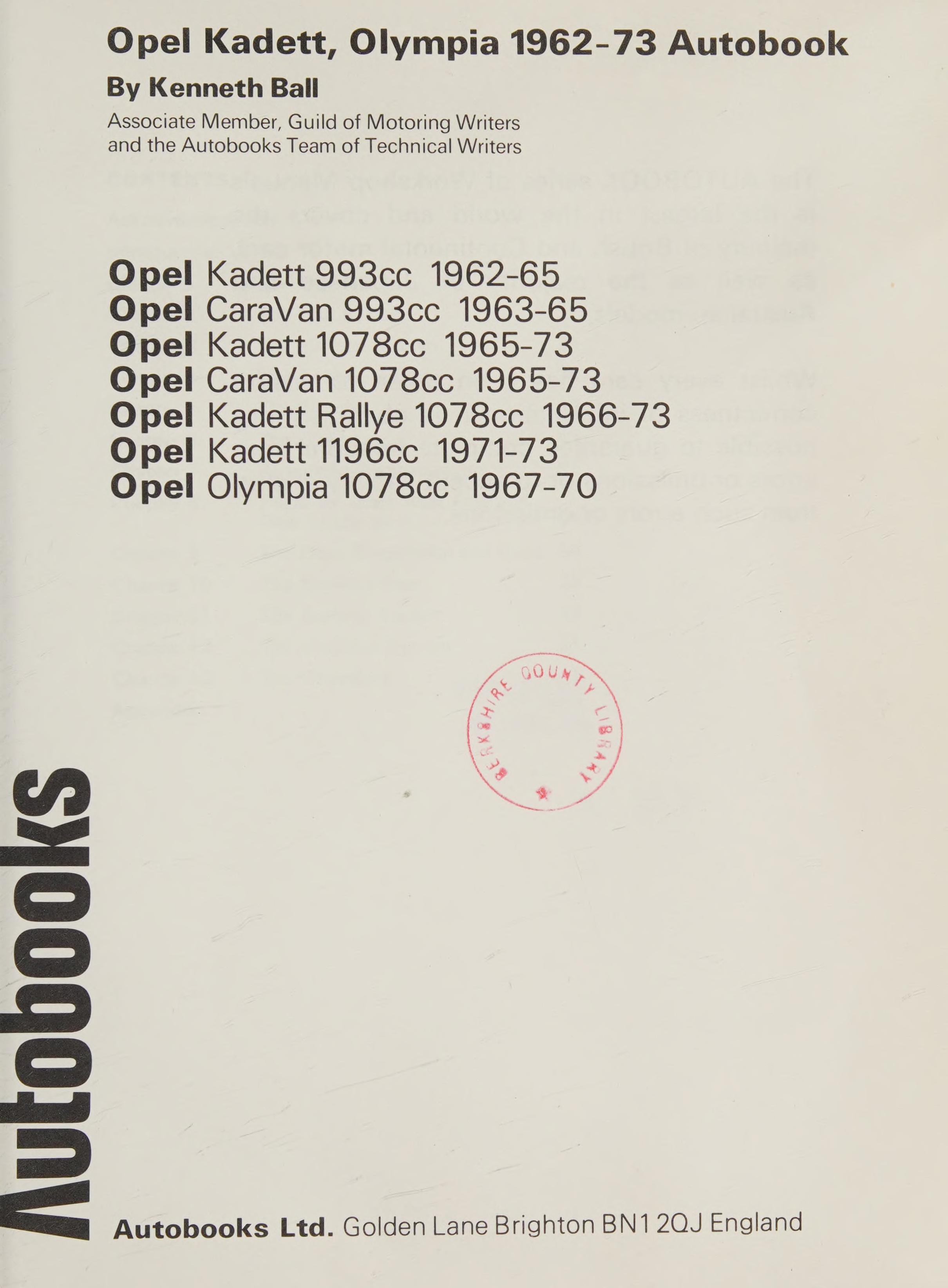 Opel Kadett, Olympia 1962-73 Autobook