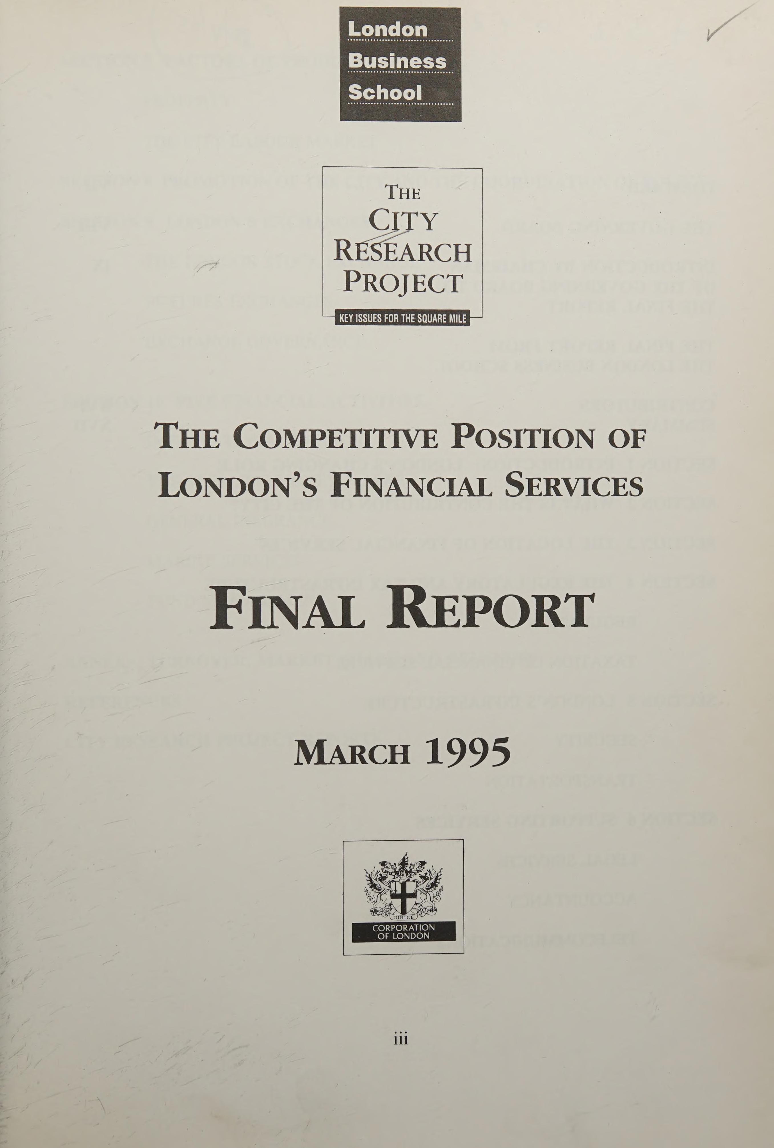 The Competitive Position of London's Financial Services