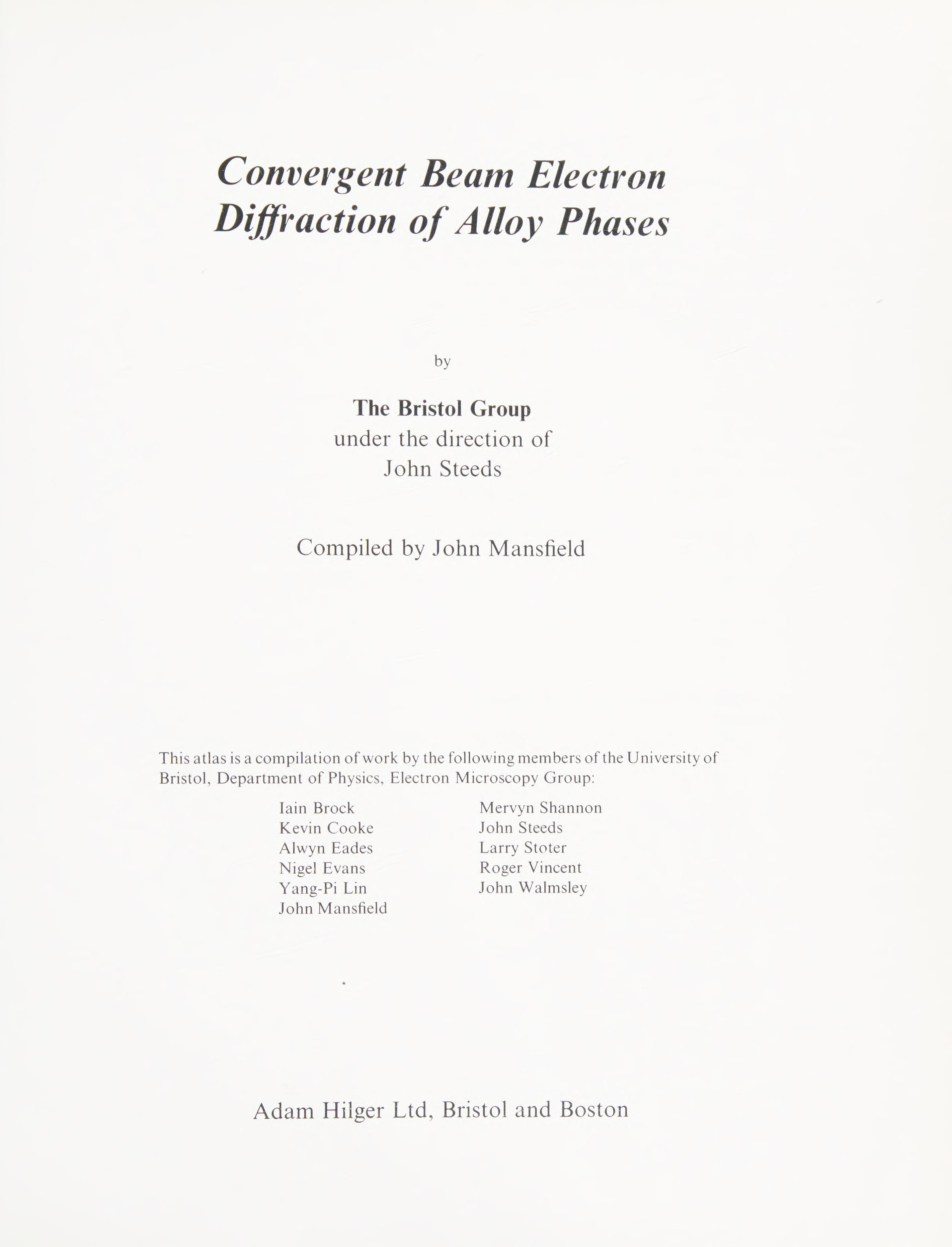 Convergent Beam Electron Diffraction Of Alloy Phases
