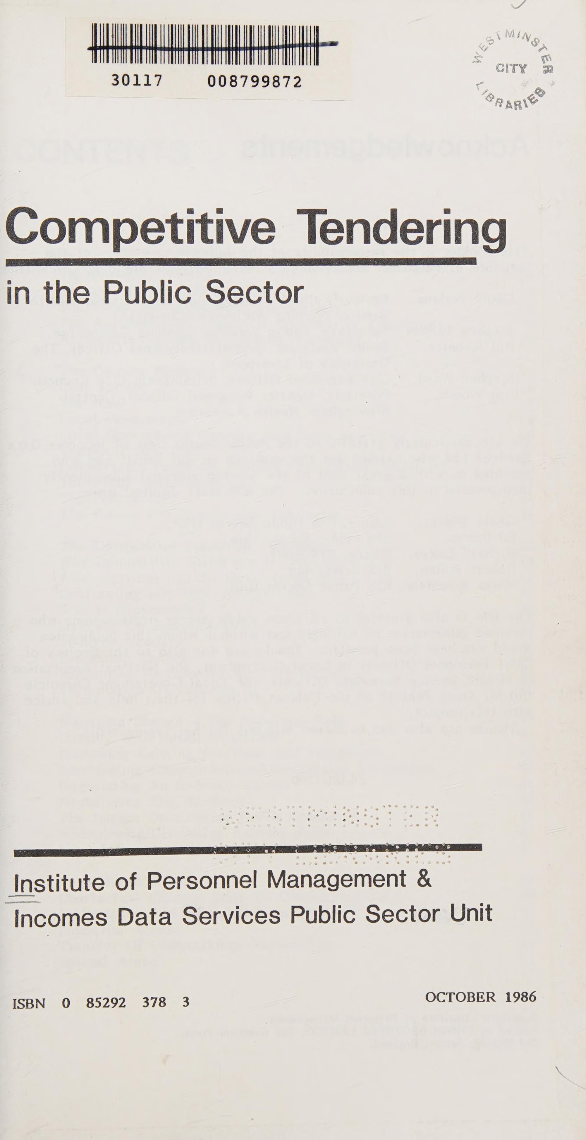 Competitive Tendering in the Public Sector