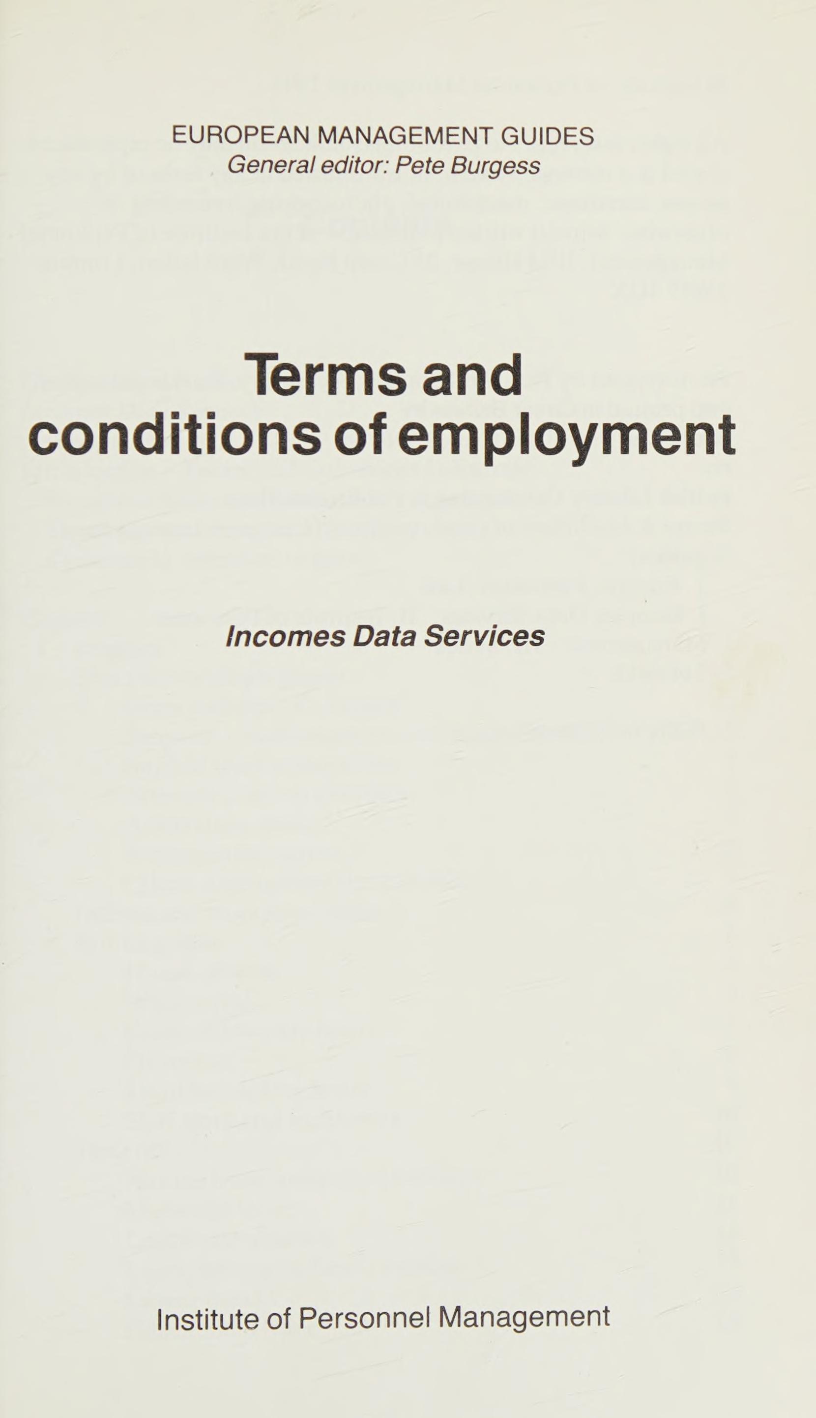Terms and Conditions of Employment