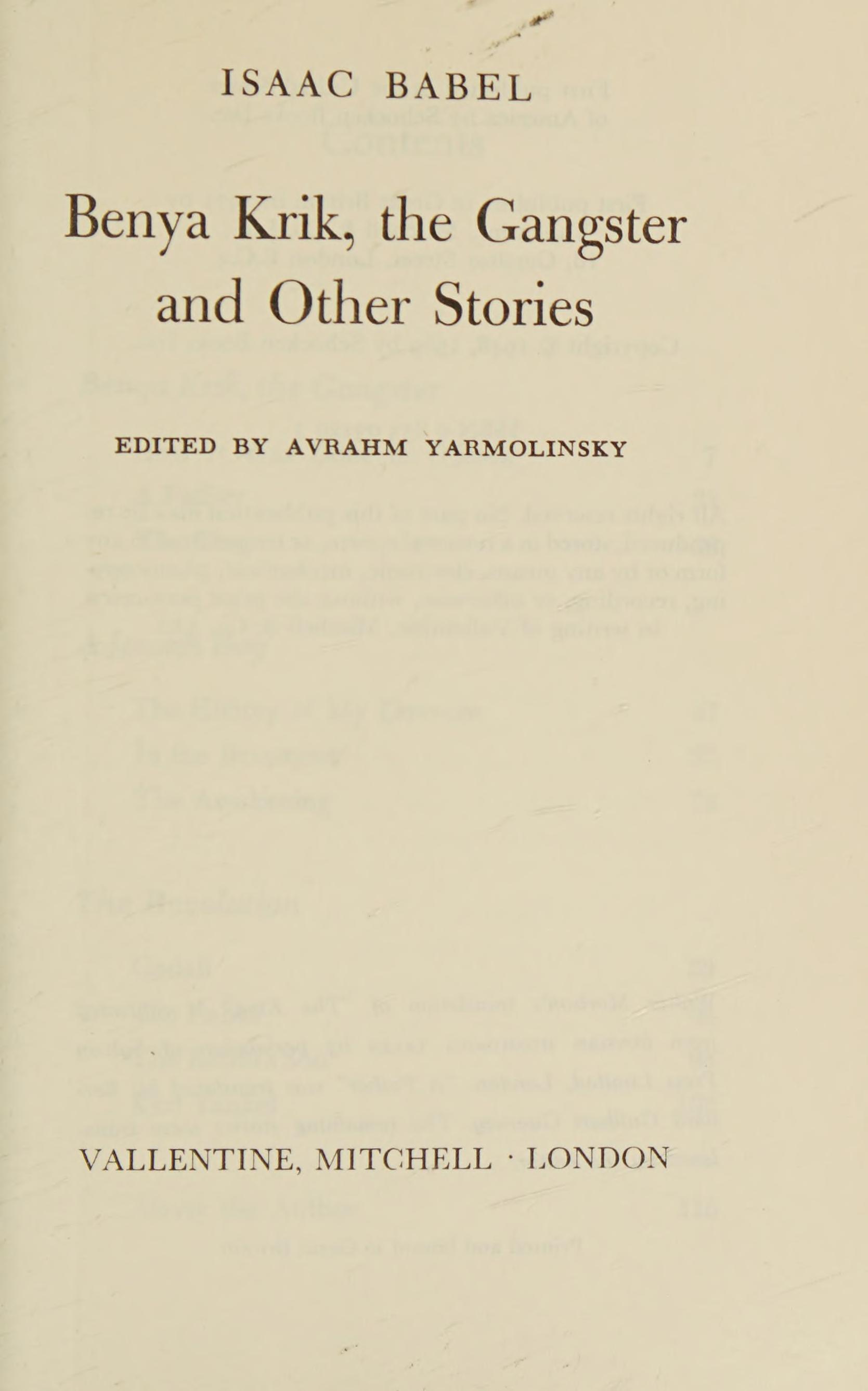 Benya Krik, the Gangster, and Other Stories