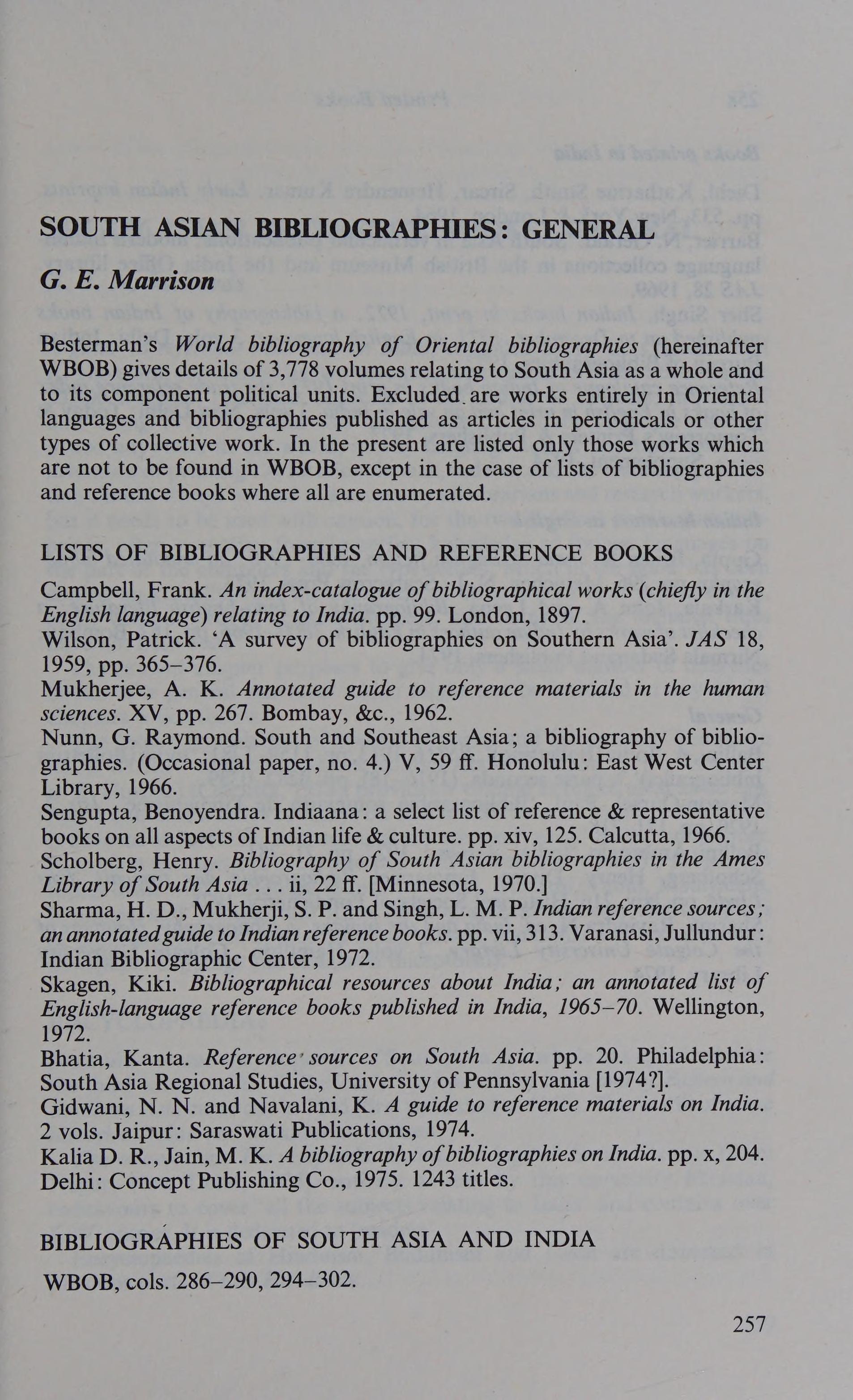South Asian Bibliography- A Handbook And Guide