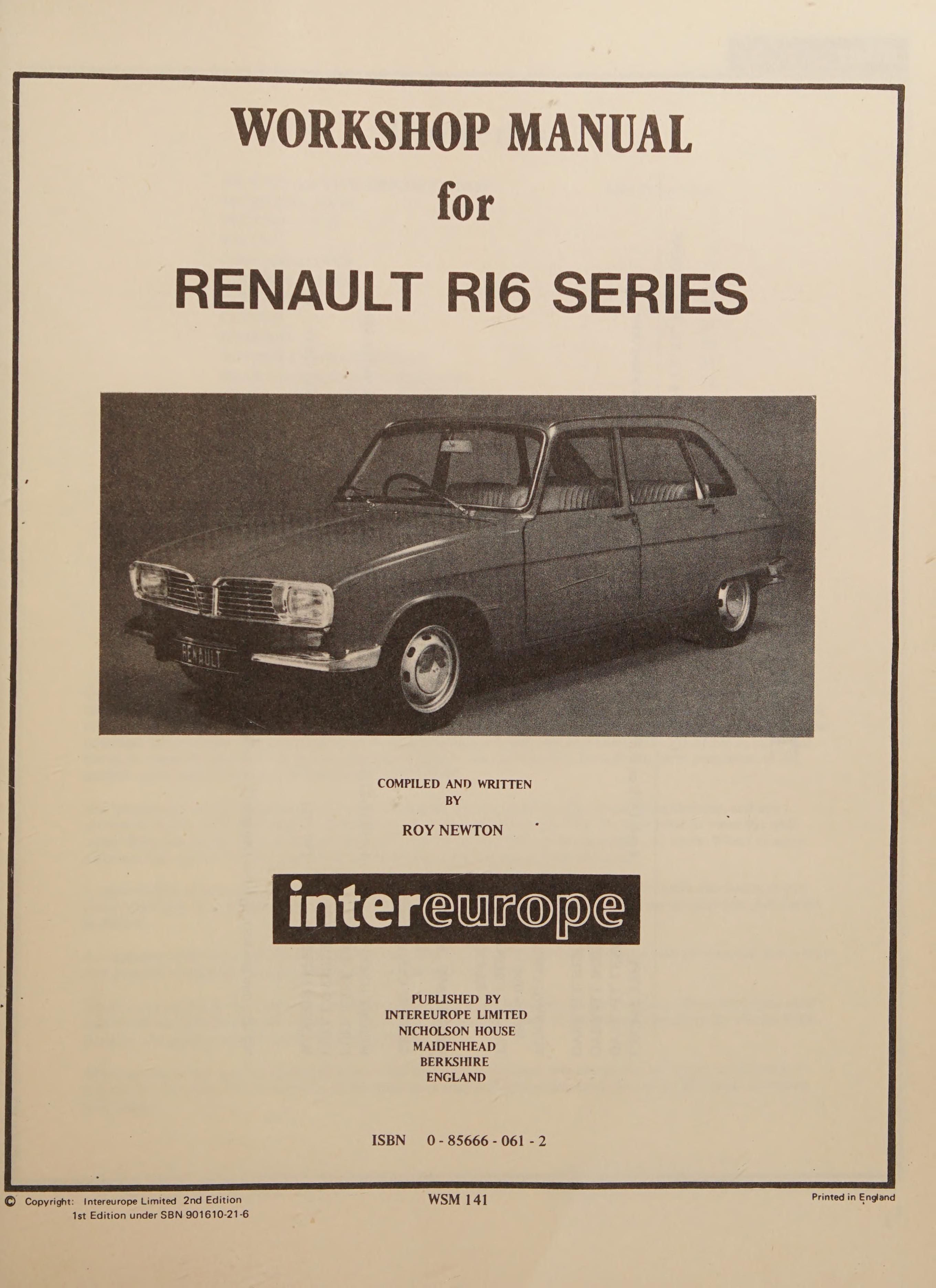 Workshop Manual For Renault R16 Series