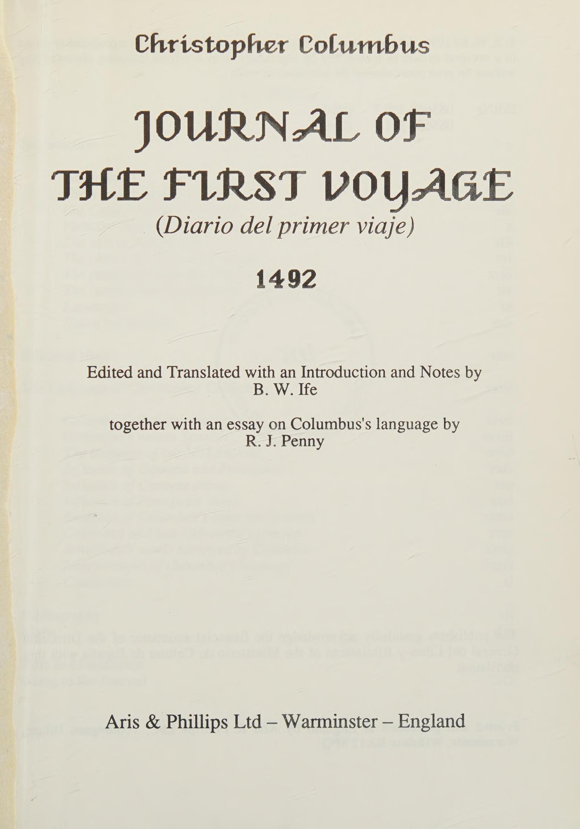 Christopher Columbus: Journal Of The First Voyage Columbus: Journal Of The First Voyage