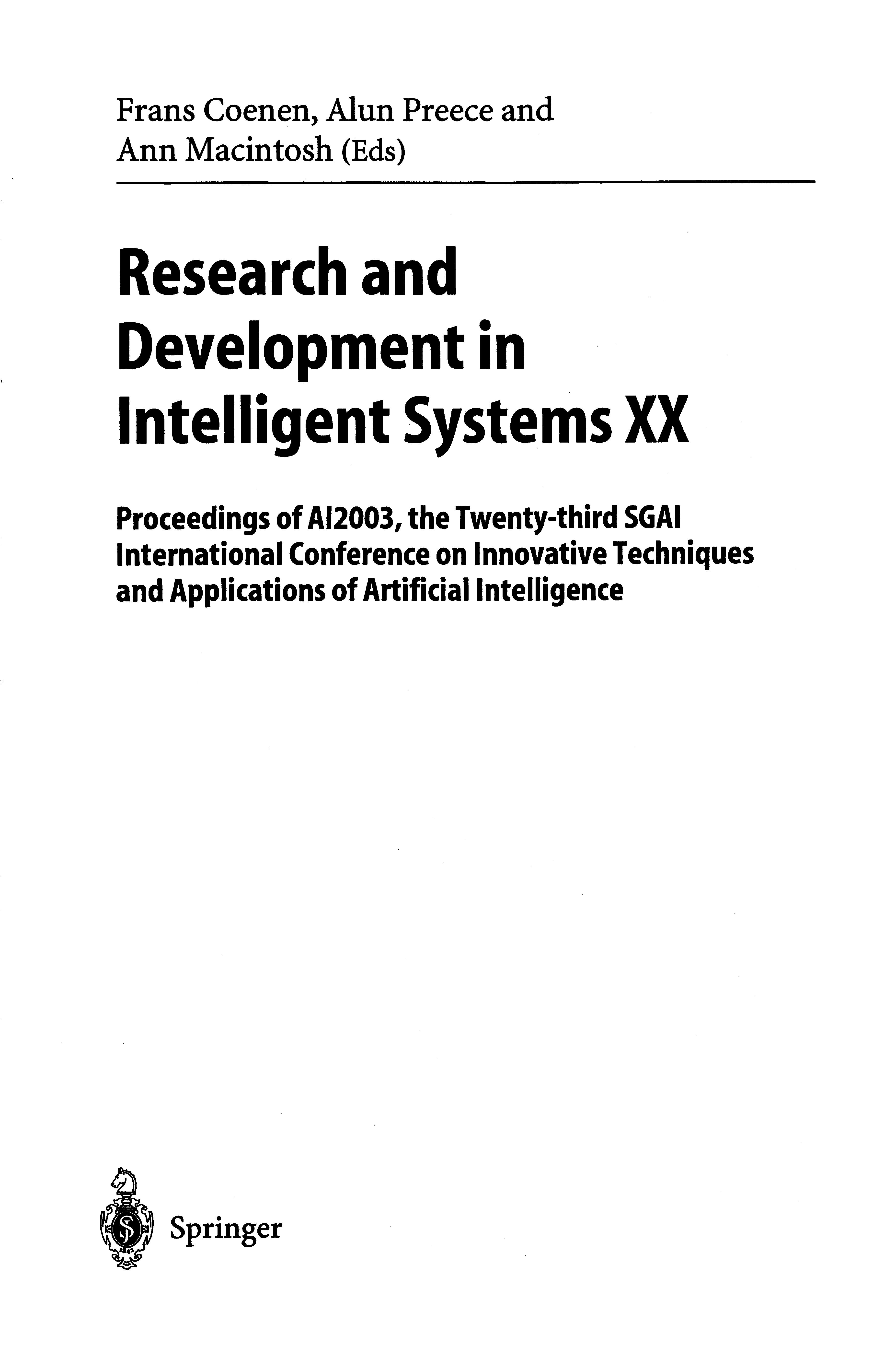 Research and Development in Intelligent Systems XX