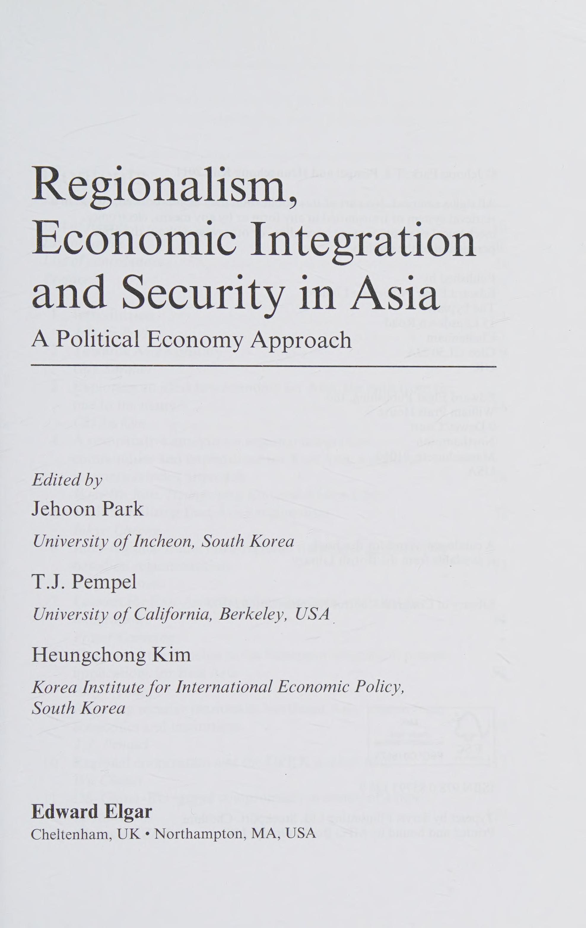 Regionalism economic integration and security in Asia