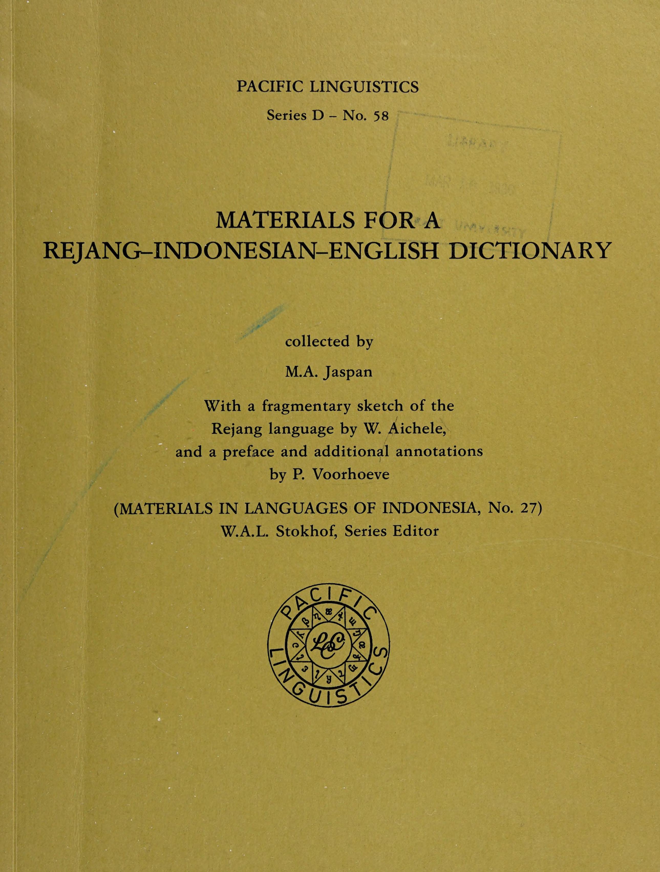 Materials for a Rejang-Indonesian-English Dictionary