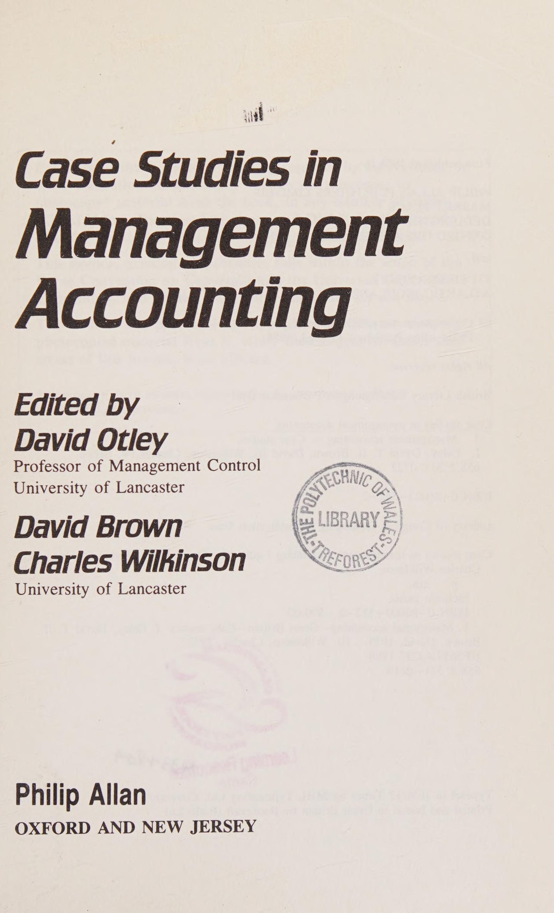 Case Studies in Management Accounting