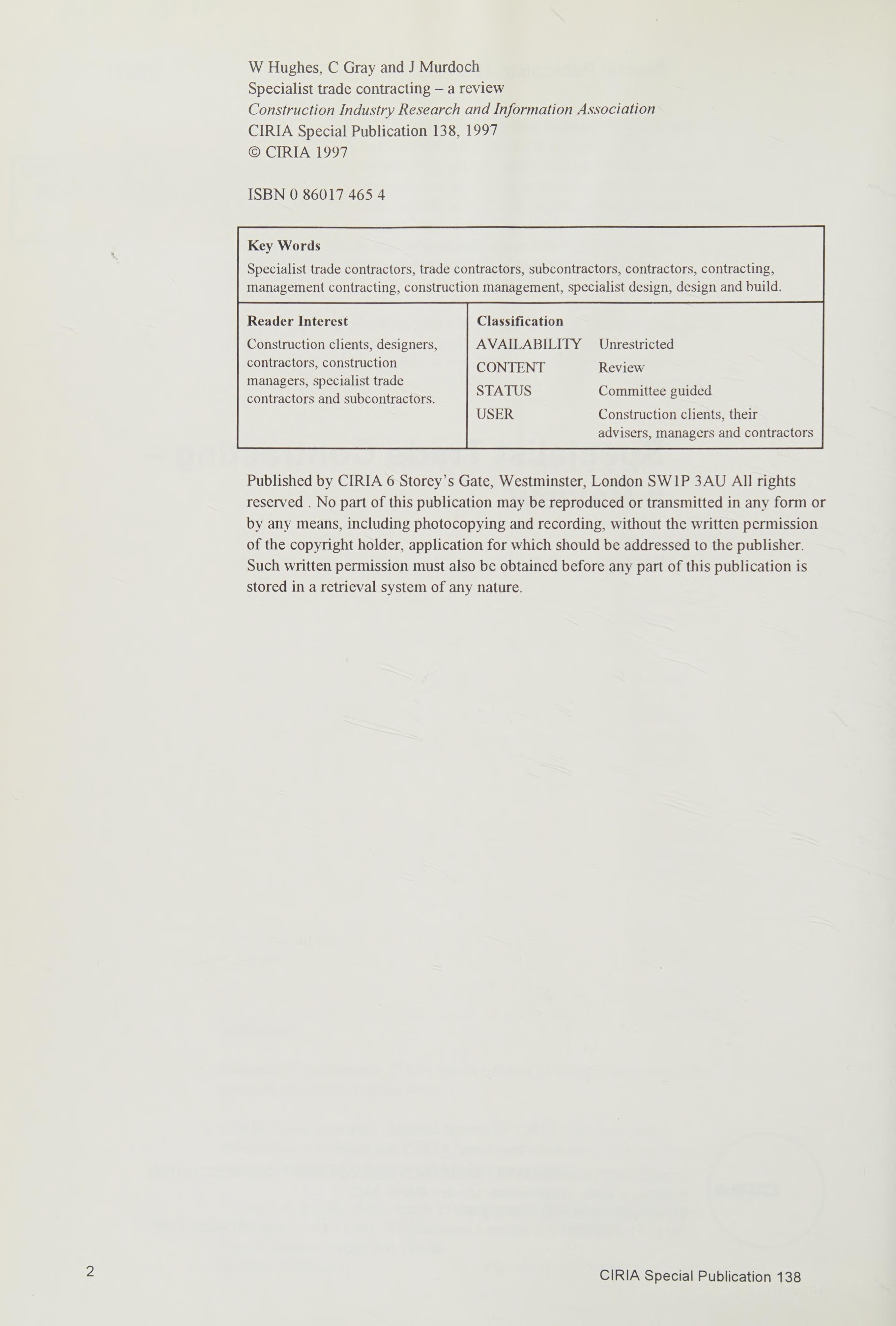 Specialist Trade Contracting - a Review